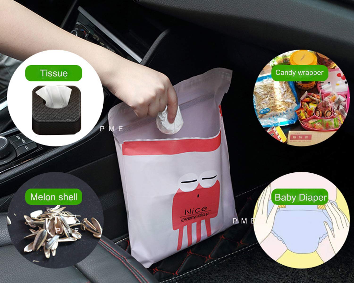 75pcs Disposable Car Trash Bags - Yellow Cartoon Design for Road Trips, Travel & Office Use - Leakproof & Scented Auto Garbage Bags for Cars, Trucks & Vehicles
