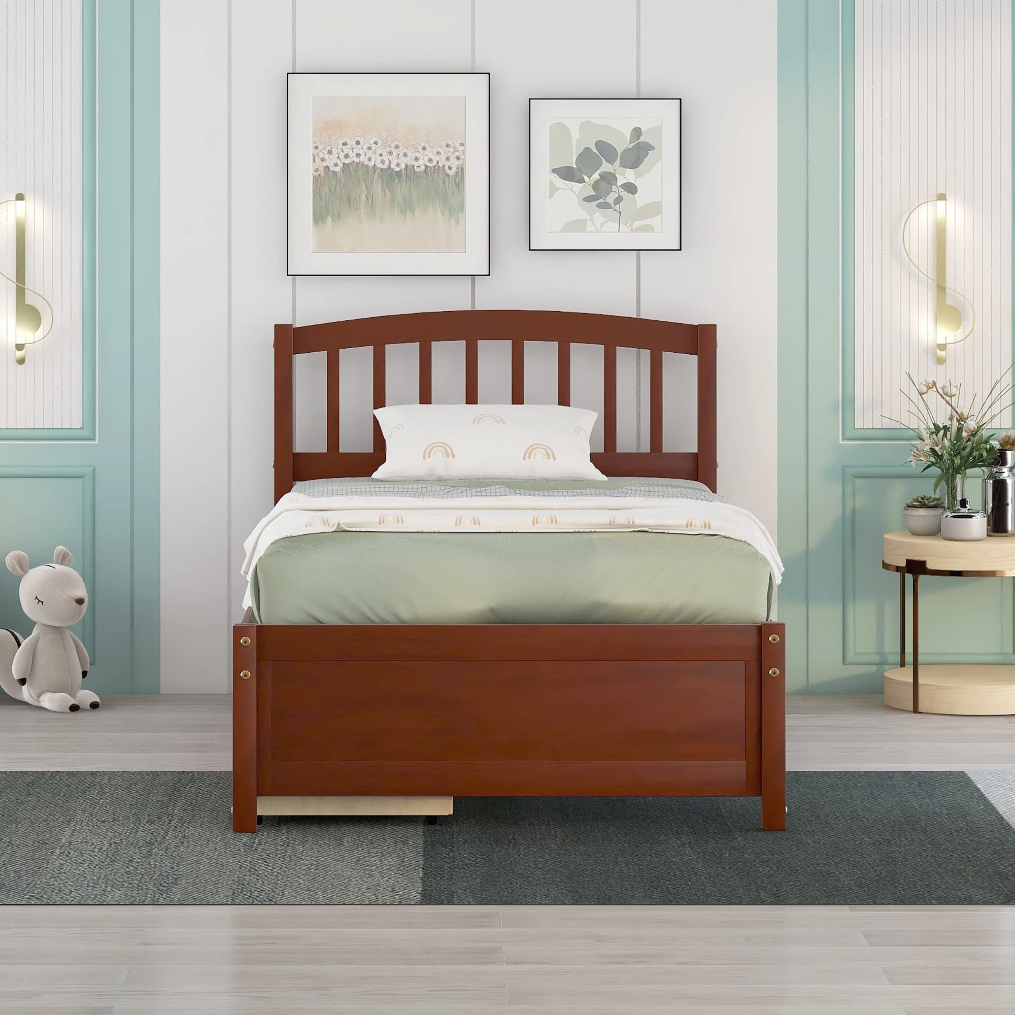 Twin Size Wooden Bed Frame with Storage Drawers, Headboard & Footboard - Solid Walnut Platform Captain Bed for Kids, Teens, and Adults | Perfect for Small Bedrooms, Guest Rooms & Dormitories