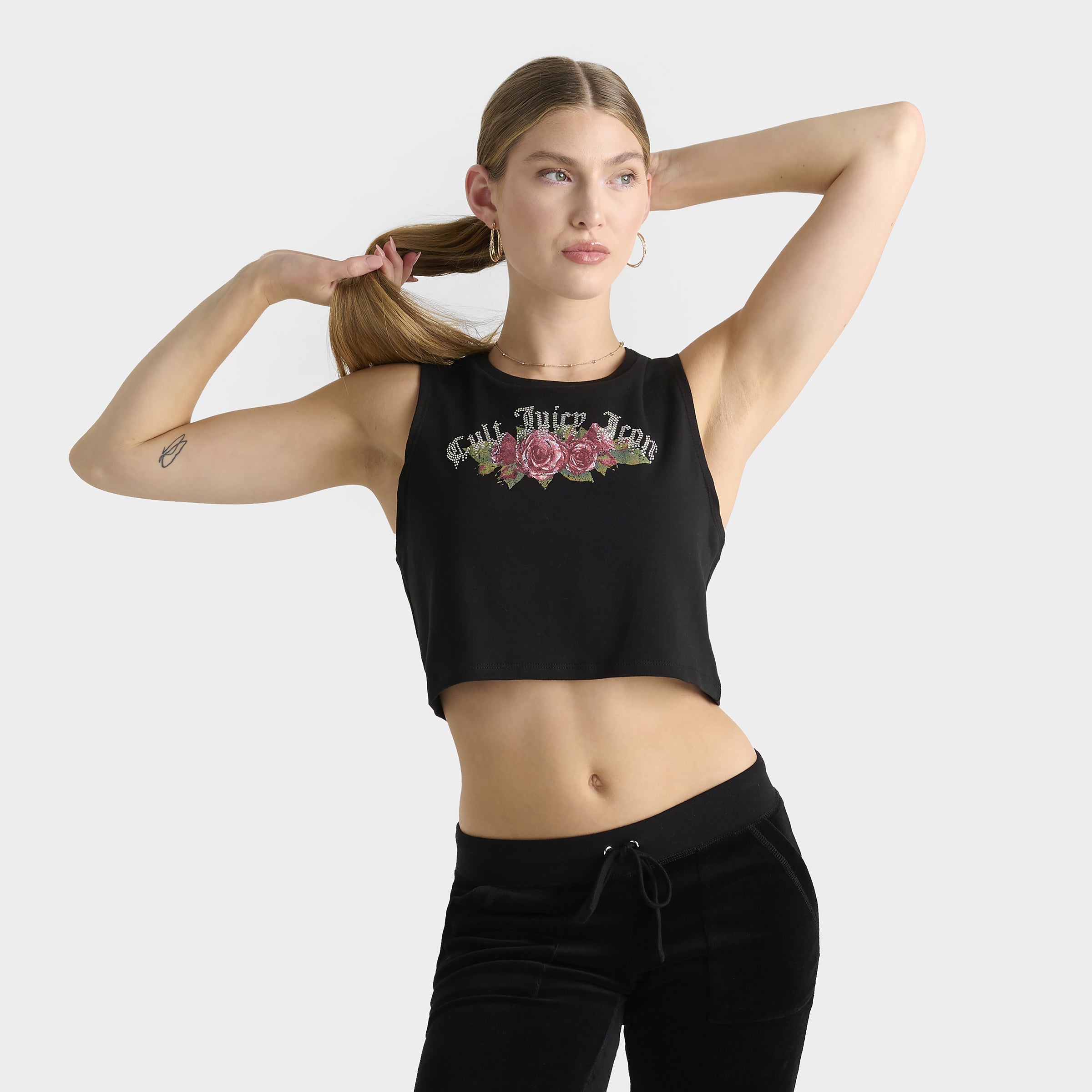 Juicy Couture Women's Cropped Fitted Graphic Tank Top - Black | Stylish Casual Wear for Summer Outfits, Gym & Beach