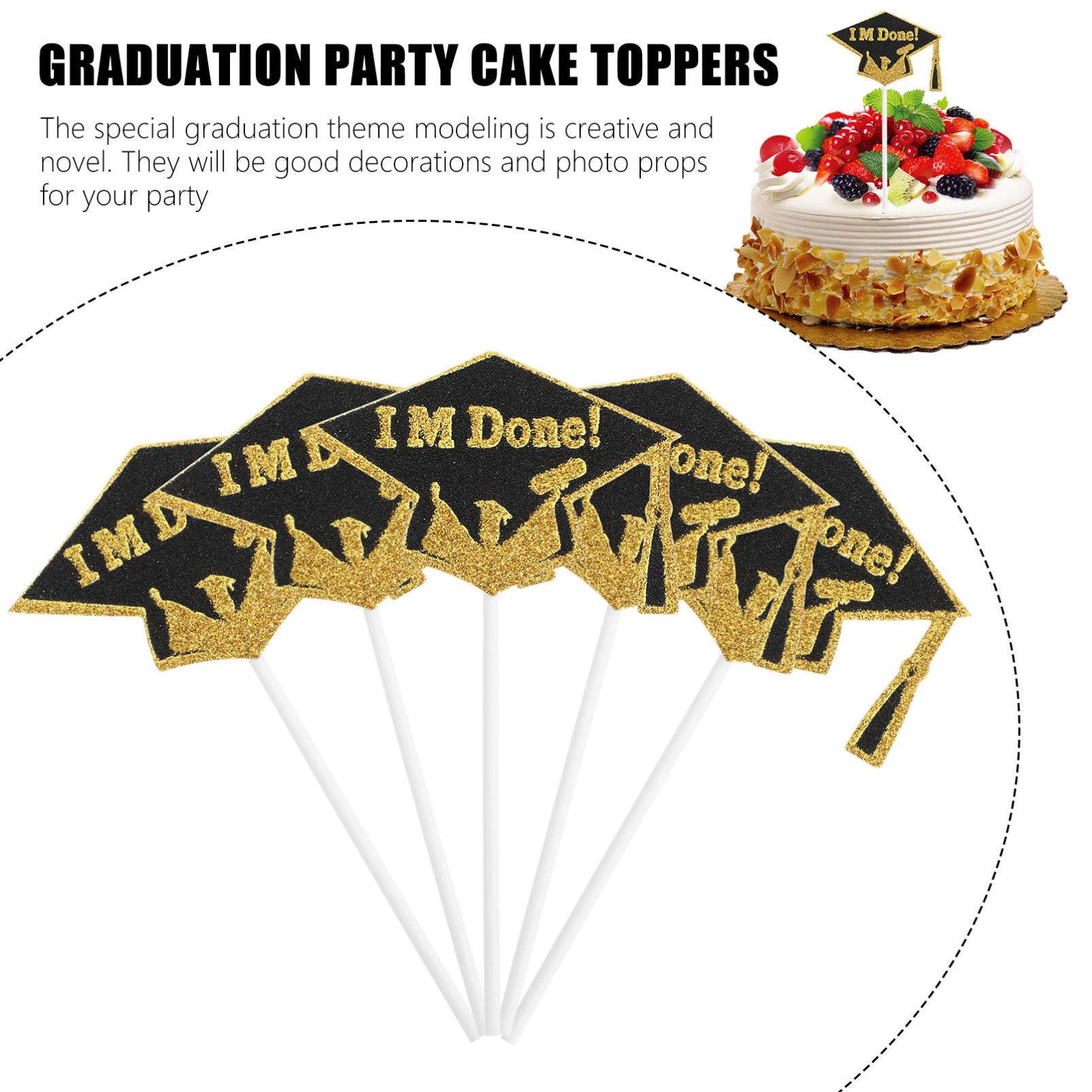 10pcs Graduation Cake Toppers - Edible Cake Decorations for Graduation Party, Cupcake Picks, Dessert Inserts - Perfect for Graduation Cakes, Cupcakes & Celebration Desserts (Graduation Party Decor, School Celebration)