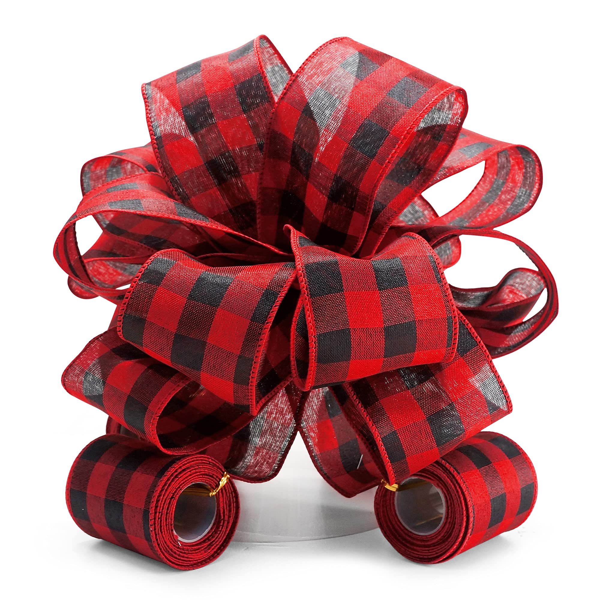 Red and Black Plaid Christmas Tree Topper Bow - 11 Inch Holiday Decoration with 4 Ribbon Streamers (3 Yards Each) for Elegant Home Decor | Perfect for Christmas Trees, Gift Wrapping & Festive Indoor Decorations