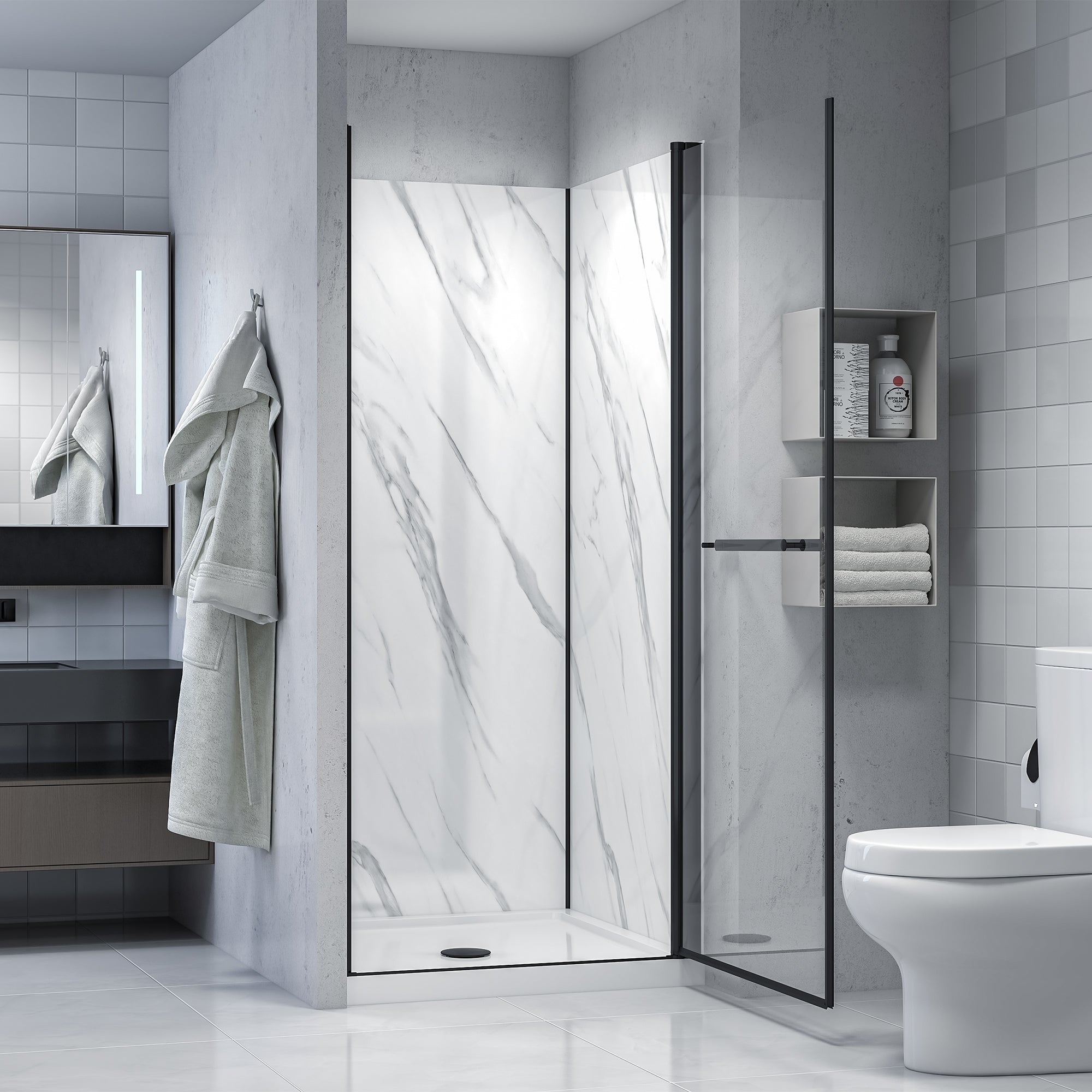 York 36x36x79 Inch Alcove Black Shower Kit - Heavy Duty Bathroom Shower Enclosure for Modern Homes & Apartments