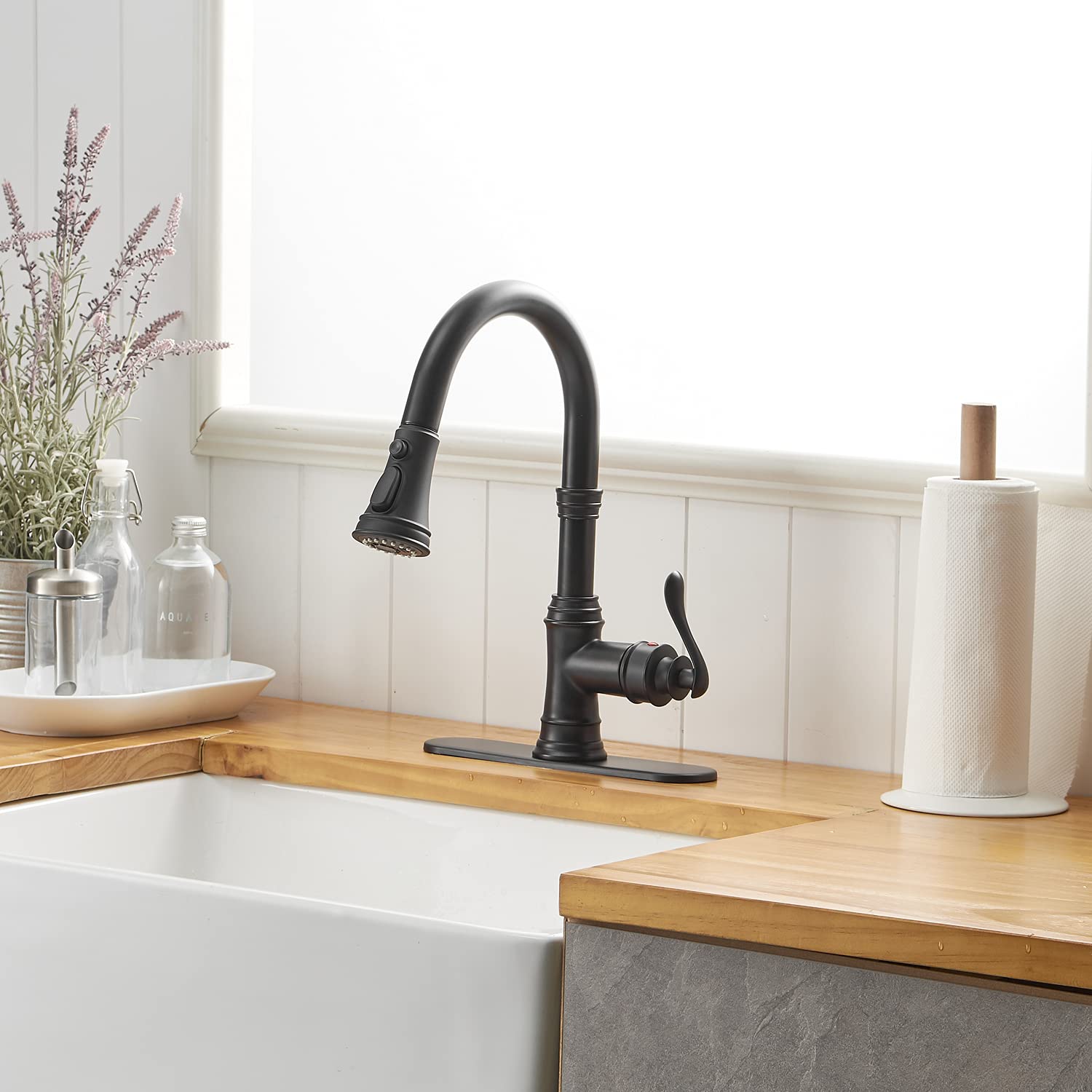 Matte Black Kitchen Faucet with Pull Down Sprayer - High Arc Single Handle for Sink & RV Use