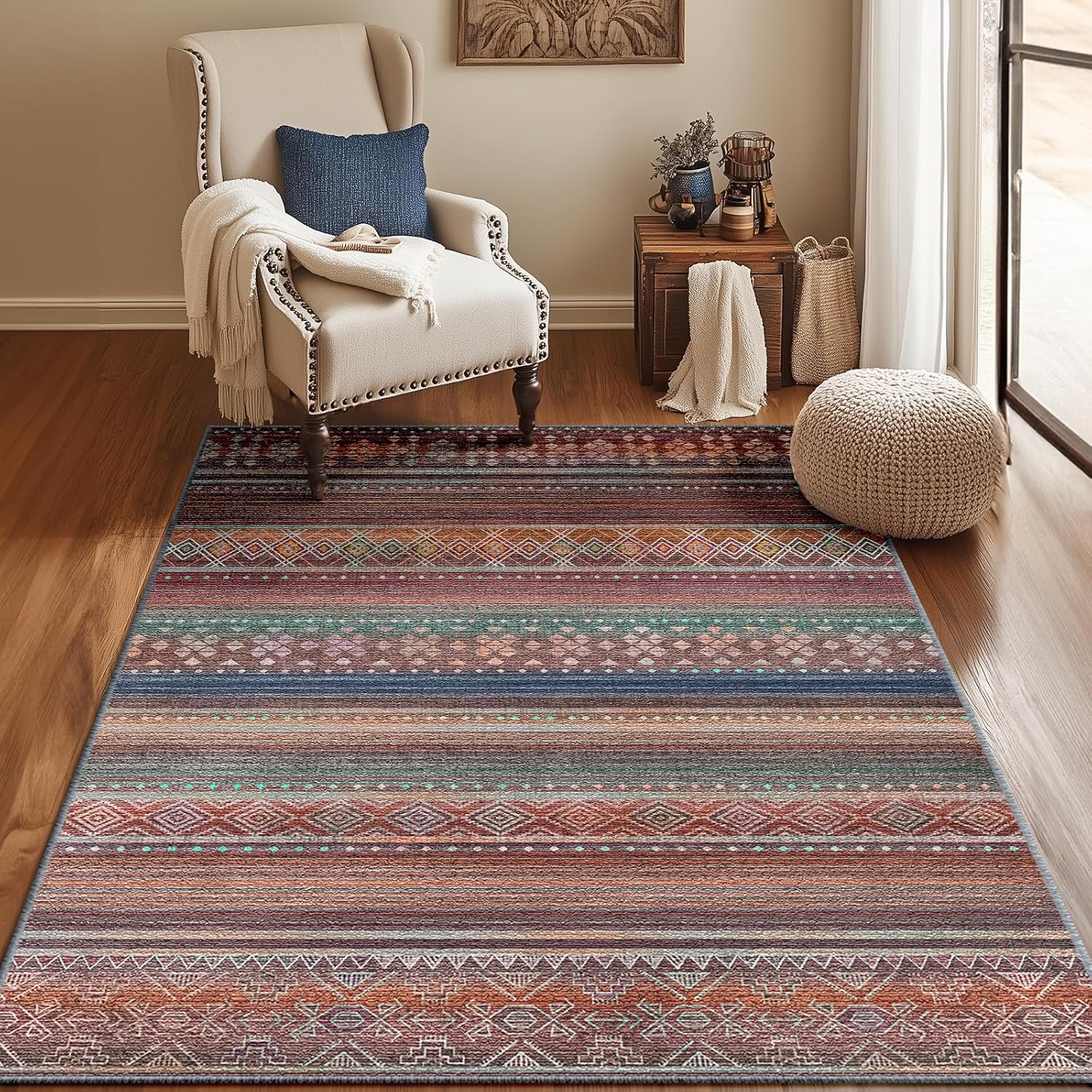 Custom Geometric Rugs - Washable Printed Carpet Runner for Living Room, Bedroom & Hallway - Modern Home Decor Floor Mat - Non-Slip Durable Area Rug