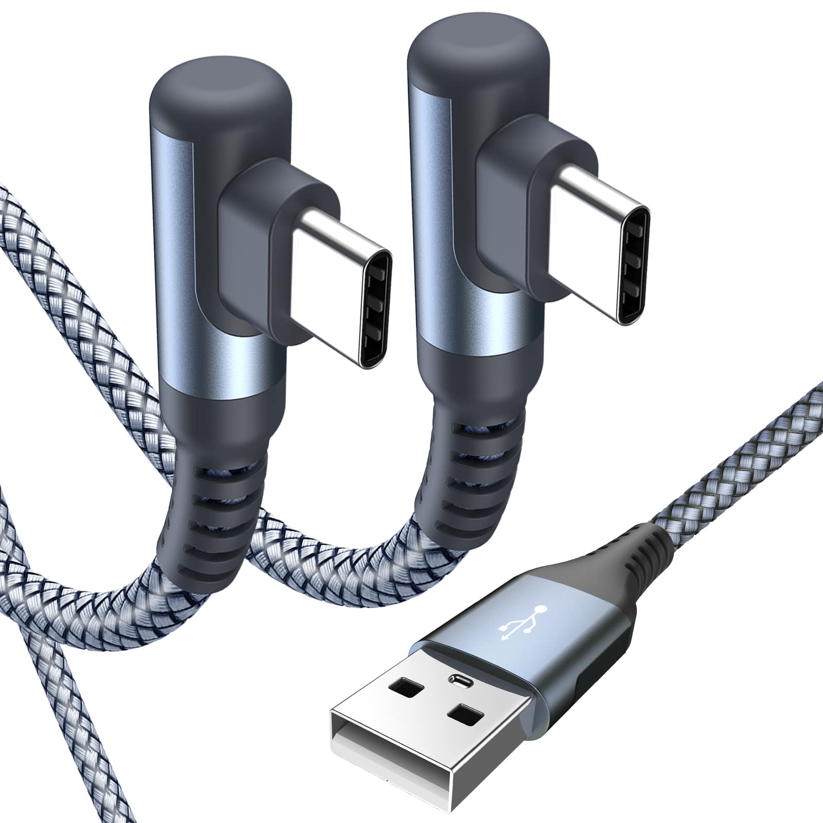 Sweguard 10FT USB Type C Charger Cable Right Angle [2-Pack] - Fast Charging Braided Cord for iPhone 16/15/14 Pro Max, Samsung Galaxy S25/S24/S23/S22, Pixel, LG, Moto, PS5 - Perfect for Gaming, Travel & Home Use