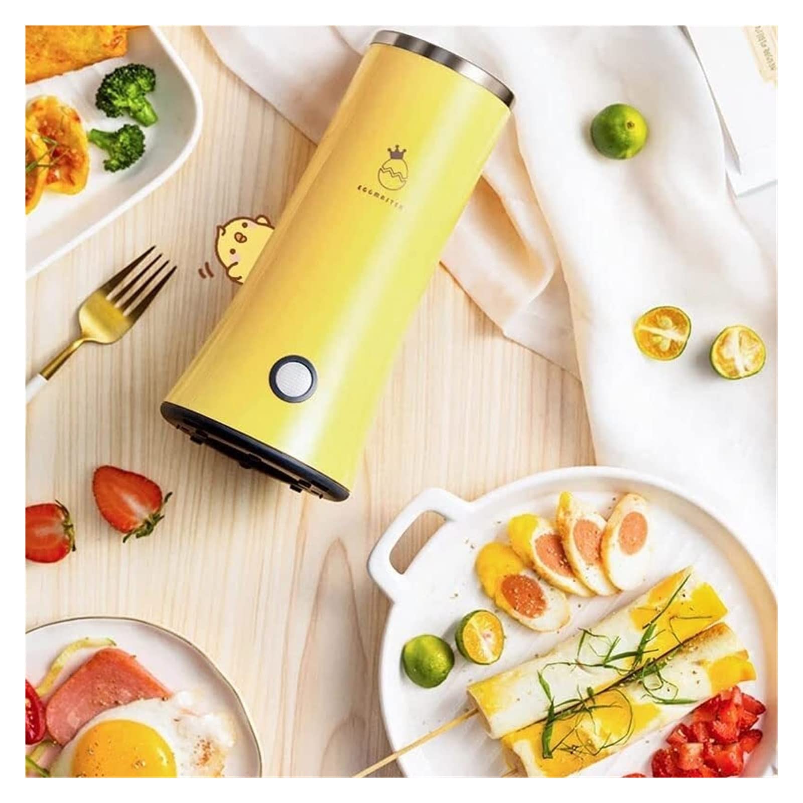 Automatic Electric Egg Roll Maker Machine - Mini Omelette Cup Cooker with 100 Bamboo Sticks (Yellow) for Breakfast, Snacks, and Party Food Preparation