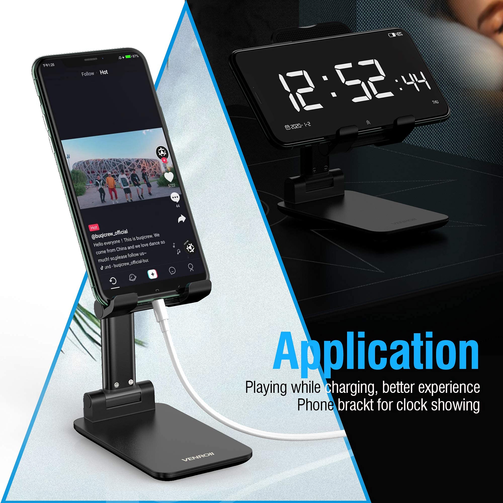 Adjustable Phone Stand for Desk - Foldable Holder Compatible with iPhone & Smartphones - for Work & Watching Videos