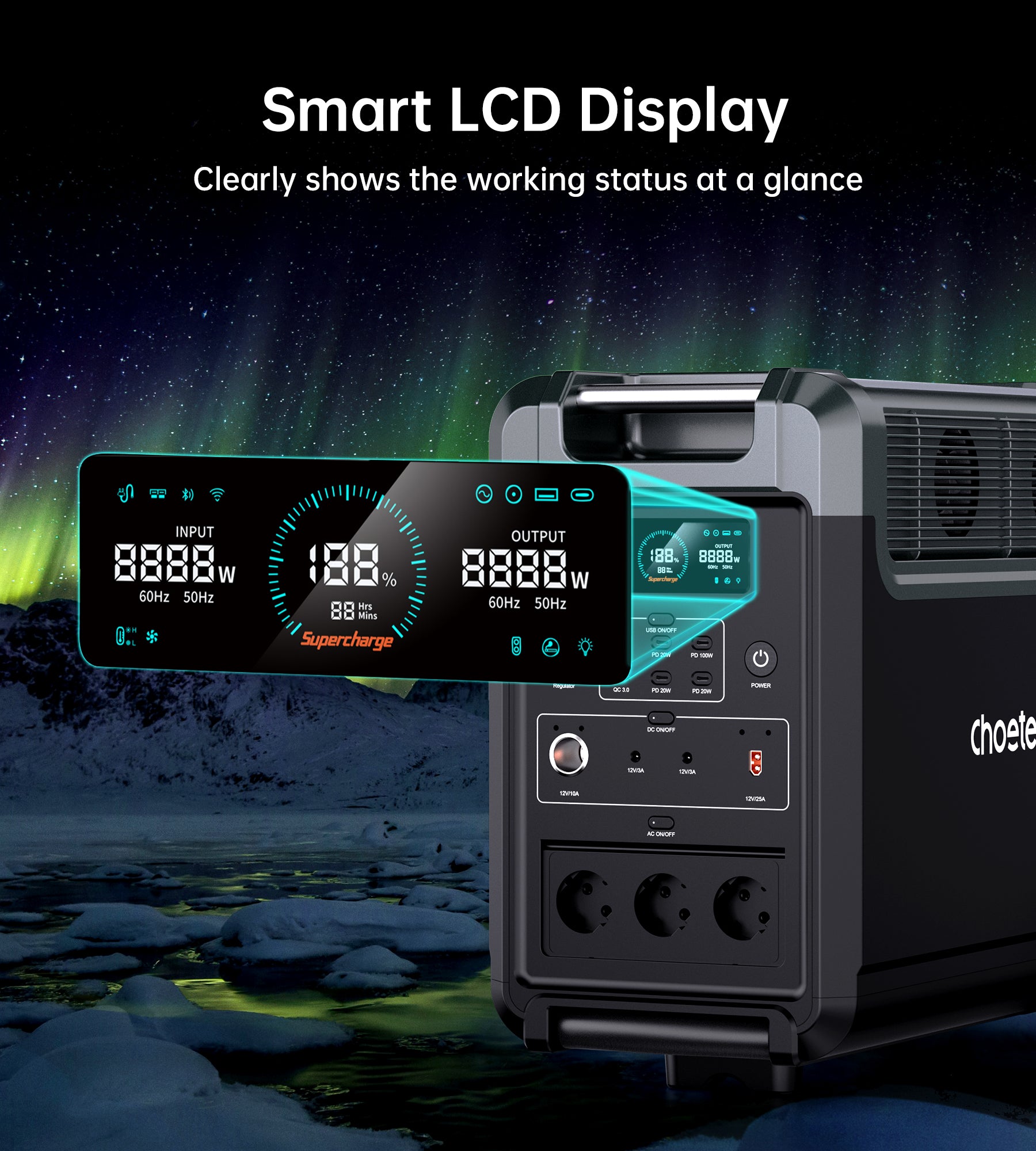 Choetech BS009 3600W Portable Power Station with UPS - Backup Battery for Home, Camping & Emergency Power Outages