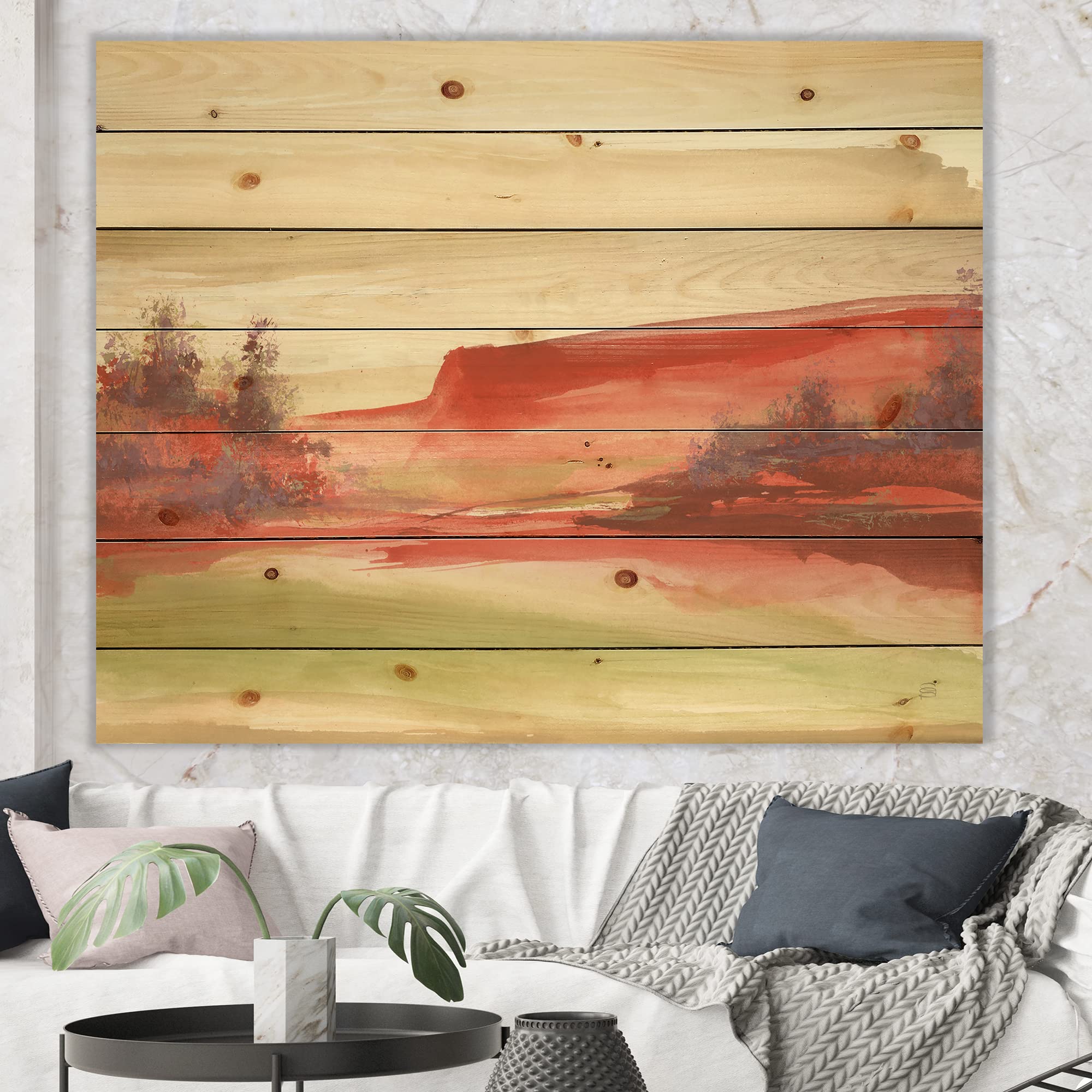 DesignQ Red Rock III Traditional Wood Wall Decor - Large Abstract Wood Art Panel Printed on Natural Pine - Perfect for Living Room, Bedroom & Office Decor