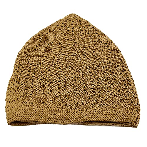 Islamic Men's Knit Kufi Cap - Camel Beige - Comfortable Prayer Hat for Daily Wear & Mosque Visits