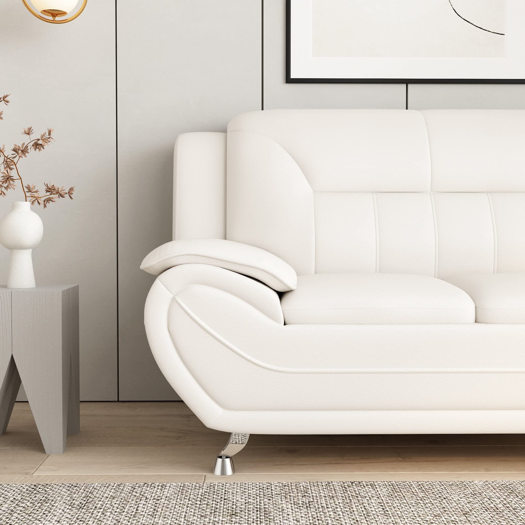 Michael Modern Faux Leather Loveseat with Stainless Steel Legs - Milky White Upholstered Sofa for Living Room | Perfect for Small Spaces, Apartments & Cozy Home Decor
