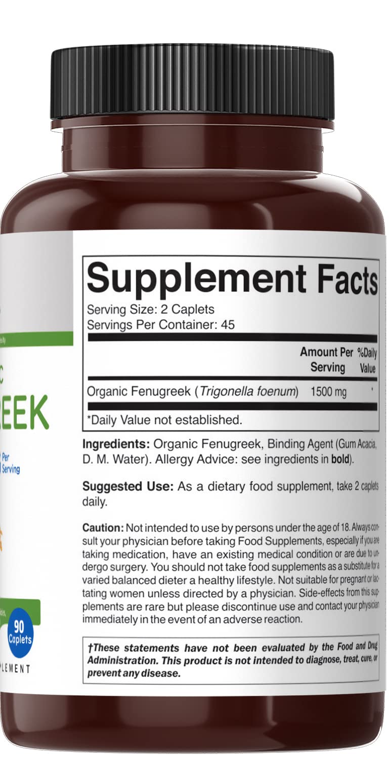 Brieofood Organic Fenugreek 1500mg Supplement - 90 Vegetarian Capsules | Gluten-Free, Non-GMO, 45 Servings | Supports Digestion & Lactation - Perfect for Postpartum & Vegan Diets