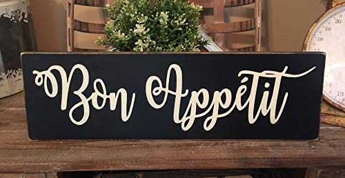 Rustic Wood Sign Plaque - Bon Appetit Farmhouse Kitchen Decor for Dining Room