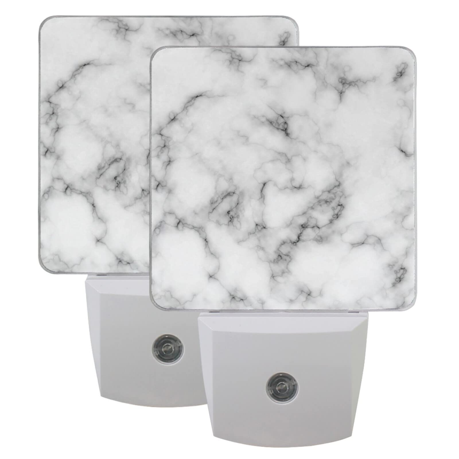 Vdsrup Marble Night Light Set of 2 - Black & White Stone Plug-in LED Night Lights with Auto Dusk-to-Dawn Sensor - Perfect for Bedroom, Bathroom, Kitchen, Hallway & Stairs - Creates Soothing Ambient Lighting for Kids Rooms, Nurseries and Home Decor