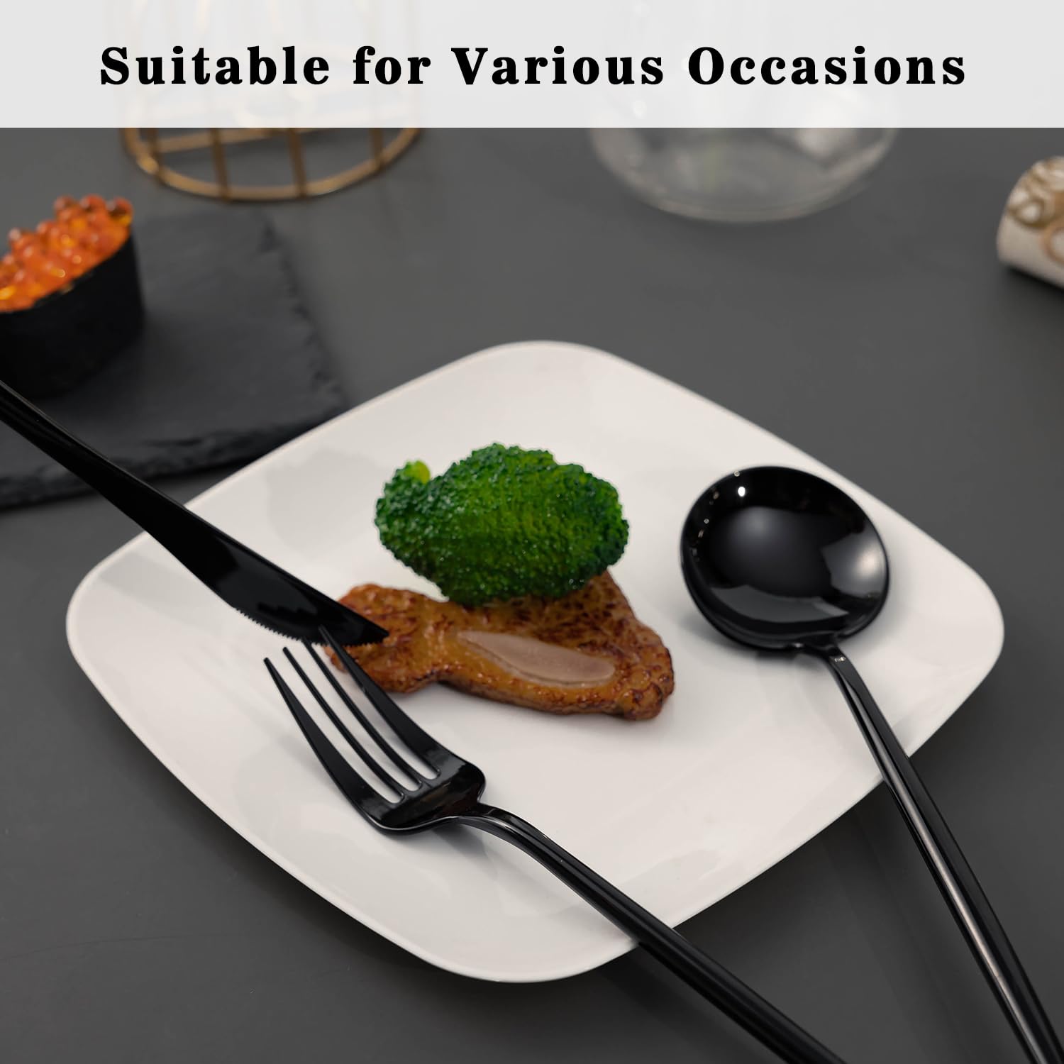 180-Piece Heavy Duty Black Plastic Silverware Set - 60 Forks, 60 Spoons & 60 Knives - Durable Disposable Cutlery for Parties, Weddings, BBQs & Catering Events - Perfect for Birthday Celebrations, Picnics & Office Gatherings