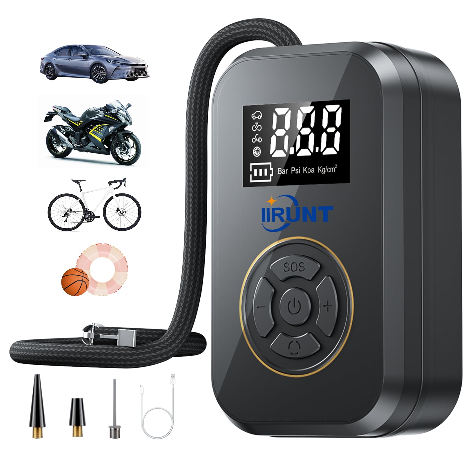 Portable Electric Air Compressor Pump - 4000mAh Battery, 130 PSI, LED Light & Auto Shutoff - Digital Pressure Gauge for Car Tires, Bike, Motorcycle - Perfect for Road Trips, Camping & Emergency Tire Inflation