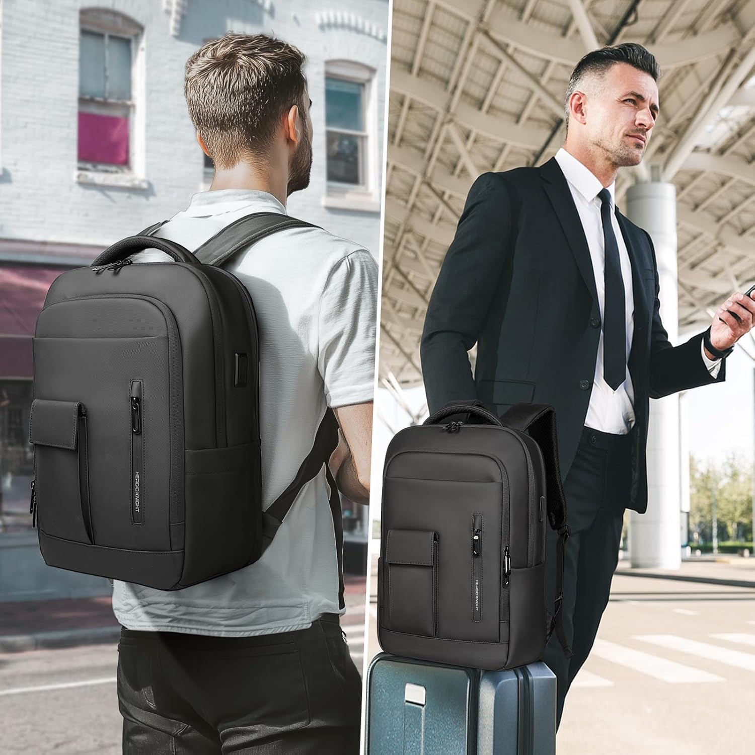 Men's 16 Inch Laptop Backpack with USB Charging Port, Water Resistant Business Travel Backpack for Work, College, and Weekender Trips - Black