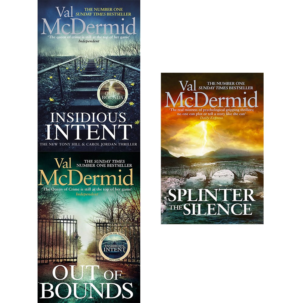Val McDermid Tony Hill & Carol Jordan Collection - 3 Book Set (Insidious Intent, Out of Bounds, Splinter the Silence) | Crime Thriller Novels for Mystery Lovers & Book Clubs