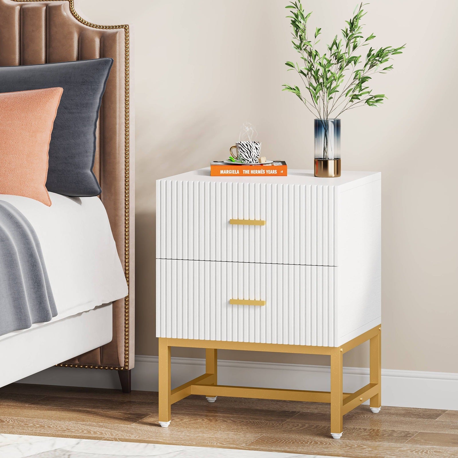Modern 2-Drawer Nightstand with Storage - Stylish Bedside End Table for Bedroom, Living Room & Office Organization