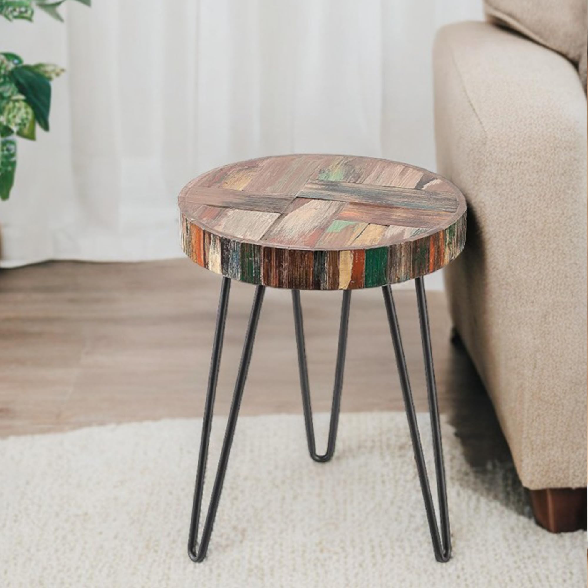 Vintage Round Wooden Side Table 16