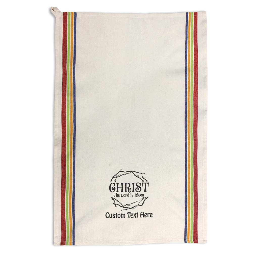 Custom Personalized Easter Kitchen Towels - 'Christ The Lord is Risen' Holiday Dish Towels for Easter Celebrations & Spring Cleaning - Multi-Stripe Cotton Decor for Home, Gifts & Church Events