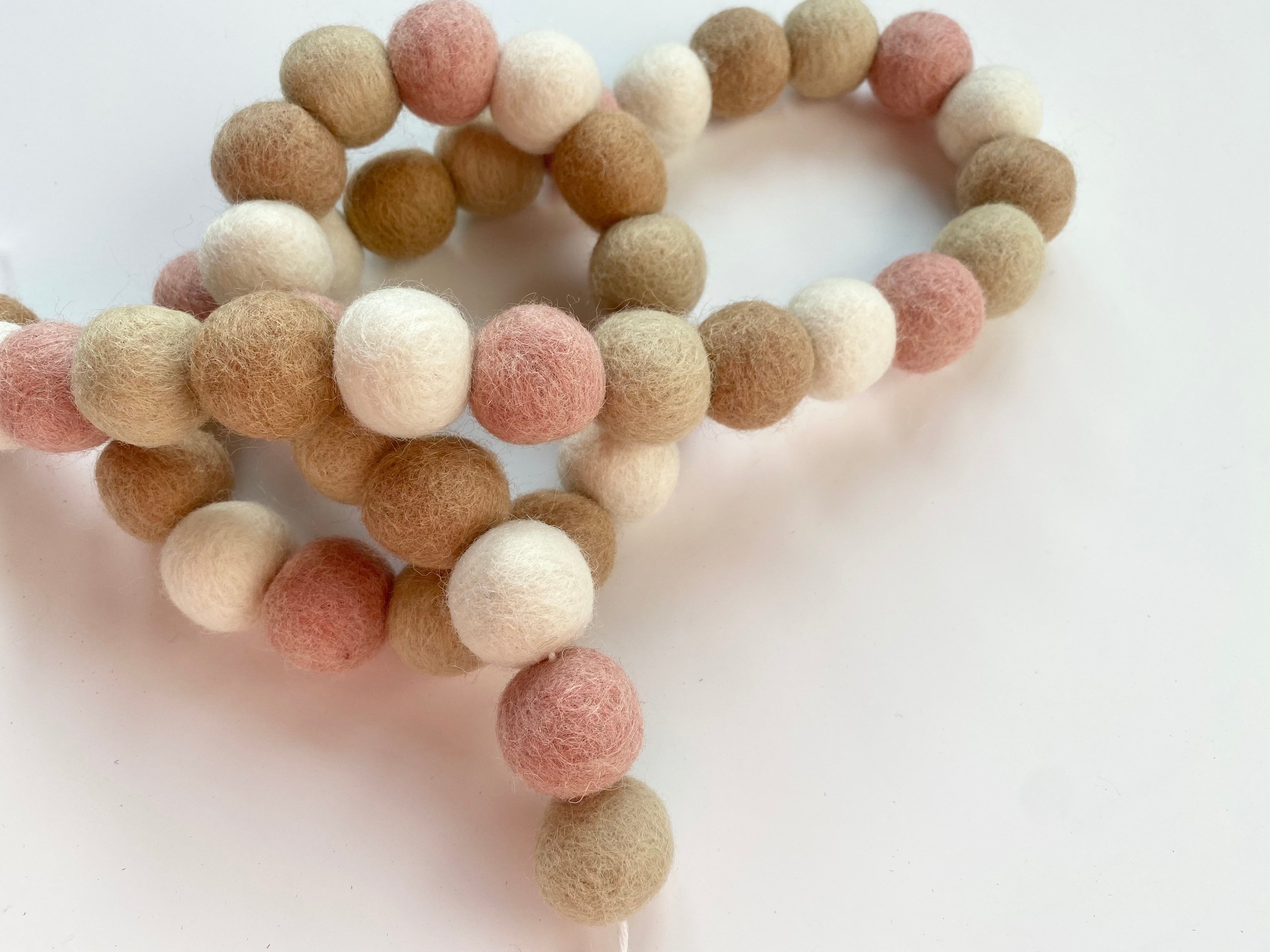 Blush + Neutral Felt Ball Garland - Boho Nursery Decor, Baby Shower Backdrop, Wedding Arch Decoration, DIY Home Party Decor