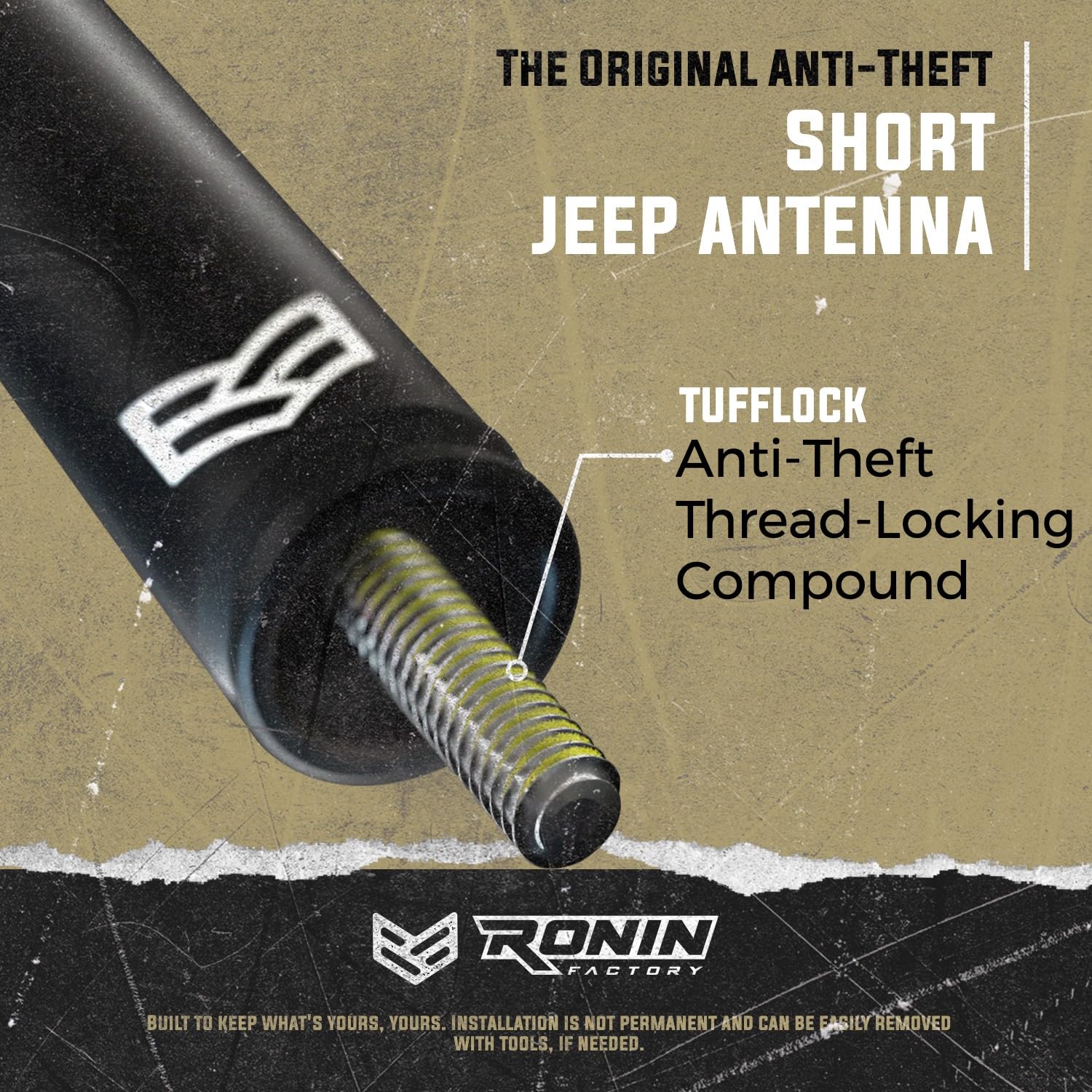 Ronin Factory 8 Inch TuffLock Short Replacement Antenna for Jeep Wrangler JK JL & Gladiator (2007-2023) - Anti-Theft Design, Carwash Safe - Perfect for Off-Roading, Daily Commuting & Car Shows