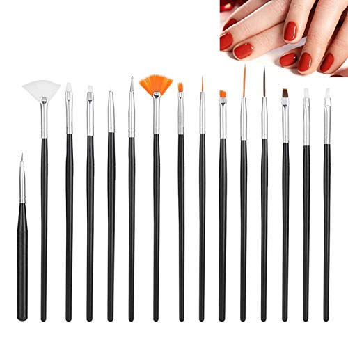 15Pcs Professional Nail Art Brush Set for Painting, Drawing & Manicure - Perfect for Nail Polish Design, Gel Extensions & Acrylic Nail Art - Salon Quality Nail Tools for Home & Professional Use