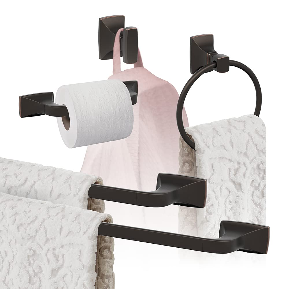 Amerock Oil Rubbed Bronze 5-Piece Bathroom Accessories Set - Highland Ridge Collection | Towel Bar, Robe Hook, Toilet Paper Holder & More for Modern Bathroom Decor