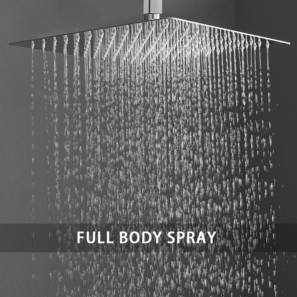 Polished Chrome 12 Inch Rain Shower Head with Handheld - Luxury High Pressure Shower System Combo Set (Ceiling Mount, Rough-in Valve & Trim Included) - Perfect for Modern Bathrooms & Spa-Like Shower Experience