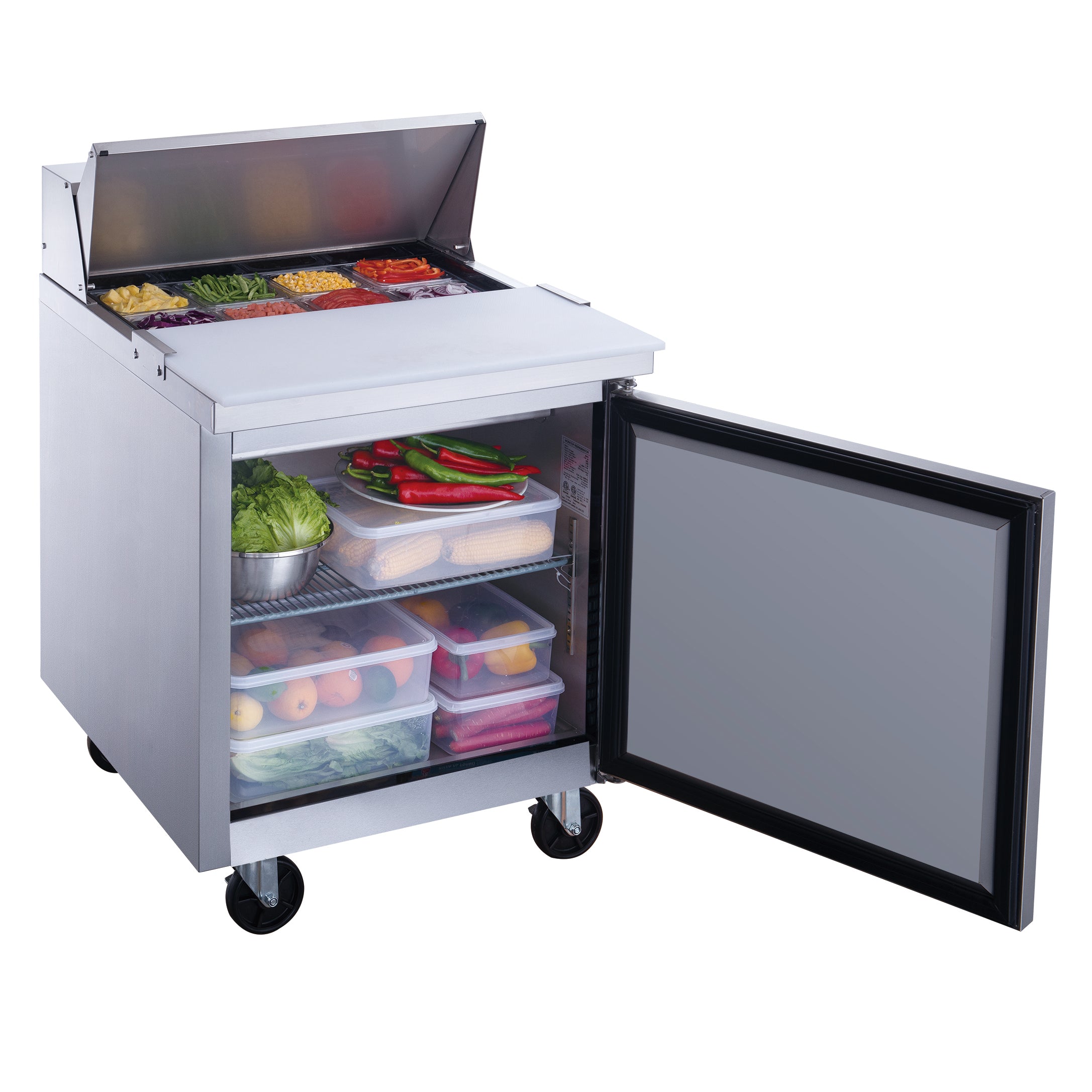 Dukers DSP29 8 S1 Commercial Stainless Steel Refrigerator - 1 Door Food Prep Table for Restaurants, Kitchens & Catering Businesses | Heavy Duty Commercial Refrigeration for Food Storage & Display