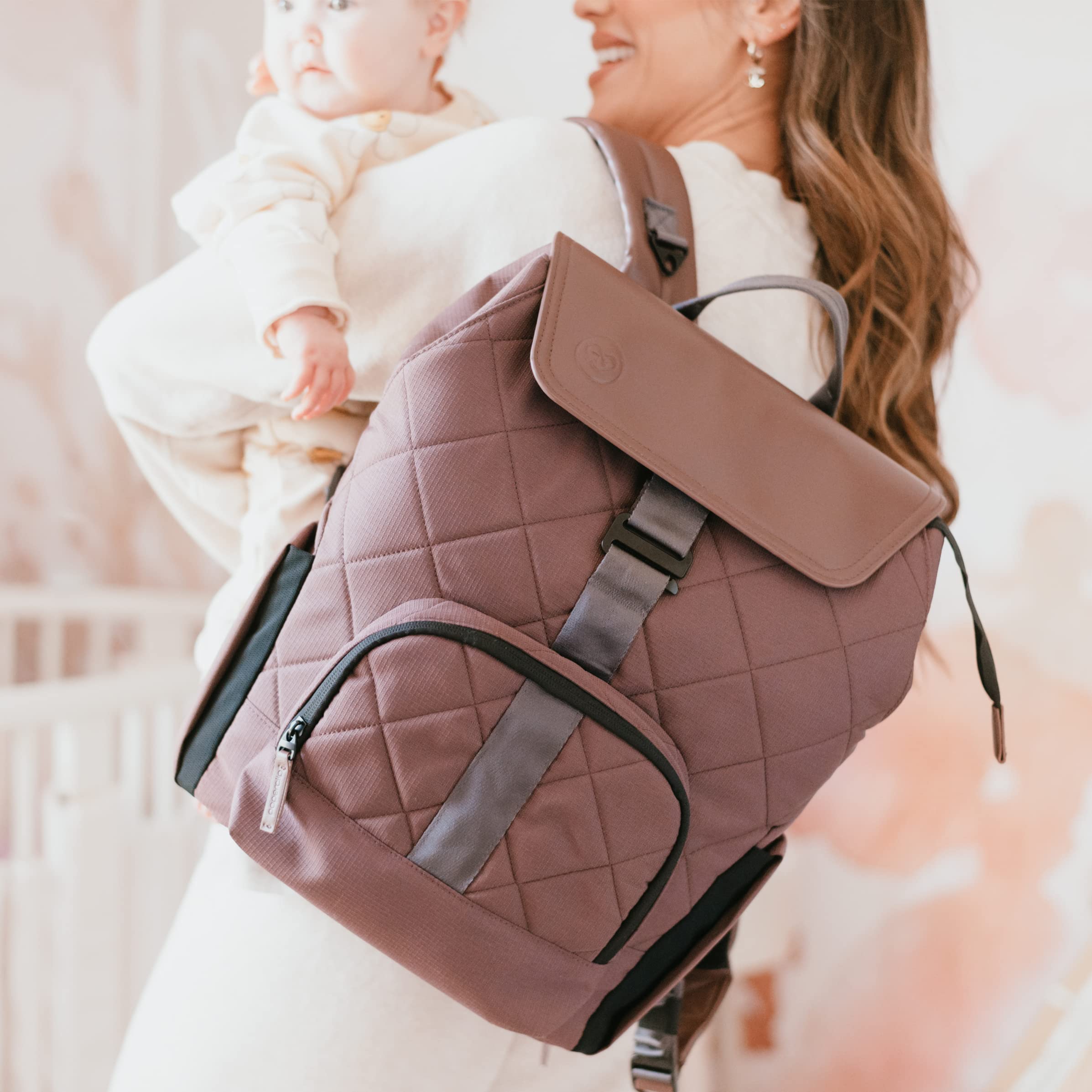 Jojo Diaper Bag Backpack with Fold Out Changing Station - Eco-Friendly Baby Bag for Parents, Waterproof & Spacious (Baked Oak) | Perfect for Travel, Daycare & On-the-Go Parenting