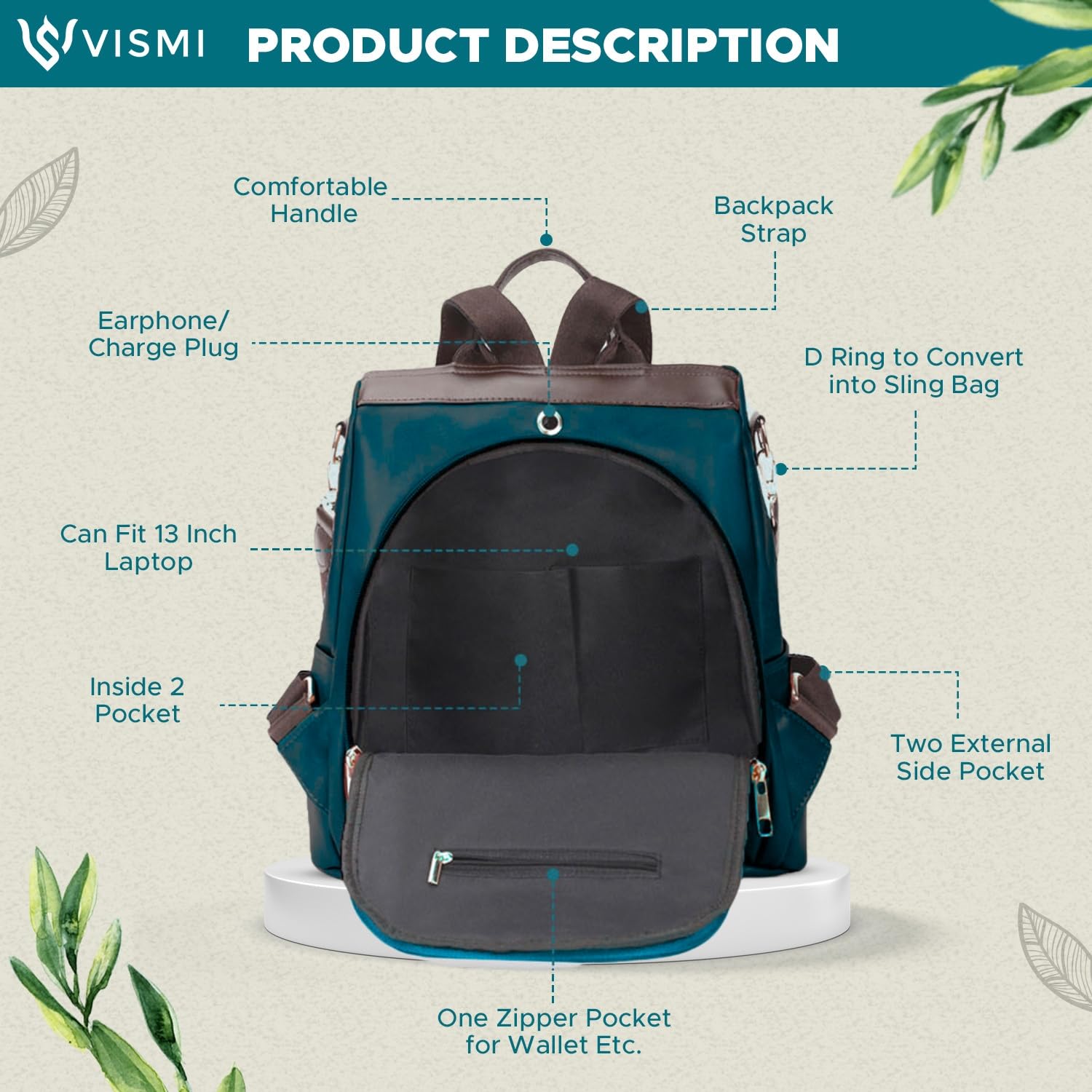 VISMIINTREND Women's Leather Backpack - Stylish 13