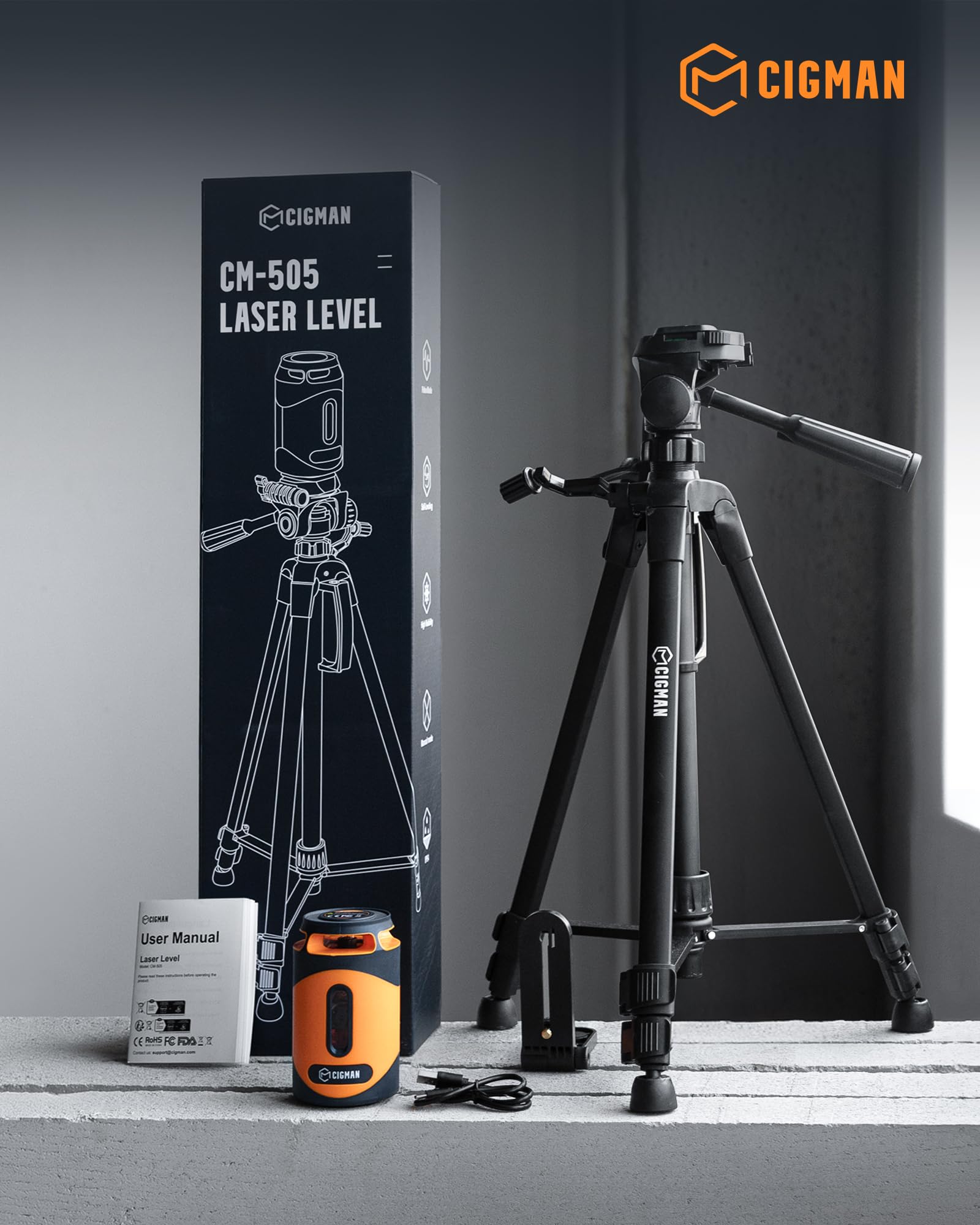 CIGMAN 360° Self-Leveling Green Cross Line Laser Level with Tripod - 100Ft Range, Rechargeable Battery & Pulse Mode - Perfect for Construction, Picture Hanging, Tile Installation & DIY Projects - Includes L-Bracket & Carry Pouch