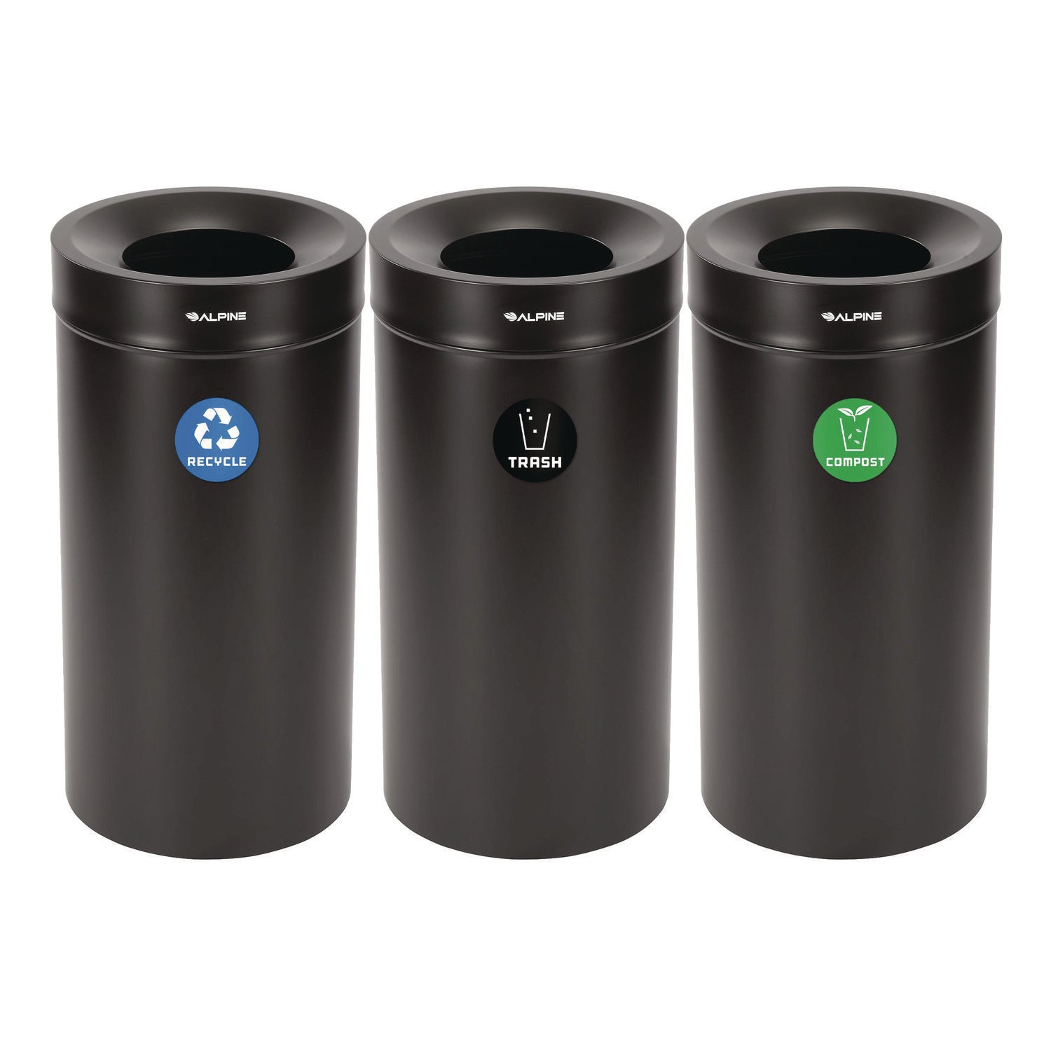 Alpine Industries 27 Gallon Black Stainless Steel Compost Bin - Odor-Free Kitchen & Outdoor Recycling Can with Lid, Eco-Friendly Trash Receptacle for Organic Waste, Composting & Garden Use