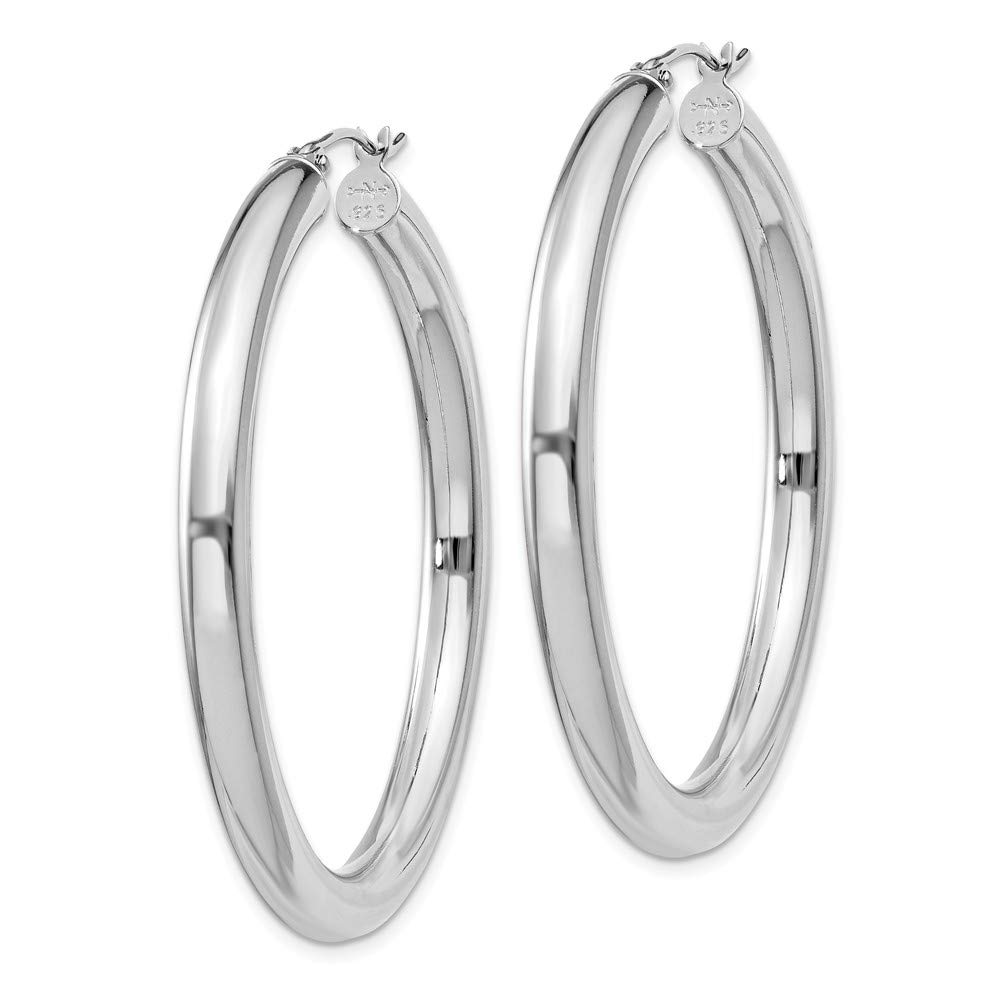 925 Sterling Silver 4mm Round Hoop Earrings - 47mm x 44mm | Hypoallergenic Dainty Everyday Jewelry for Women | Perfect for Work, Date Night & Gifts