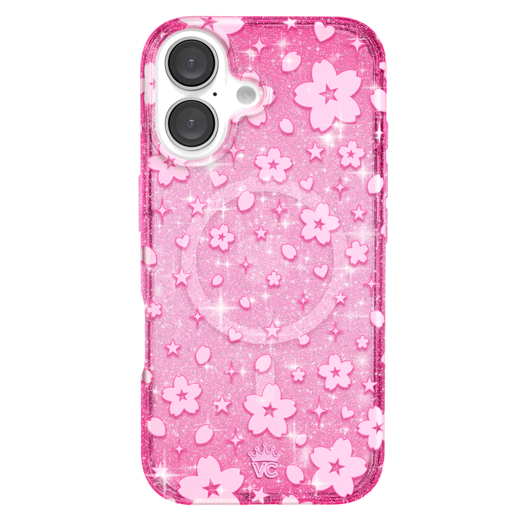 Cherry Blossom Glitter iPhone Case - Sparkling Floral Phone Cover for iPhone 13/14/15, Durable Shockproof Protection - Perfect for Spring Outfits & Everyday Use