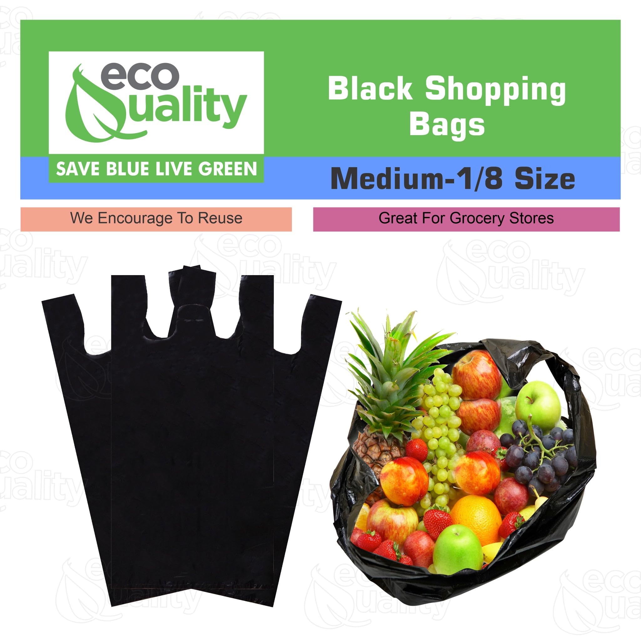 EcoQuality 4000 Count Black Plastic T-Shirt Bags - 10x5x18 Inch Small Reusable Shopping Bags, Grocery Bags & Multi-Purpose Poly Bags (13 Micron Thickness) - Perfect for Retail Stores, Farmers Markets & Takeout Orders