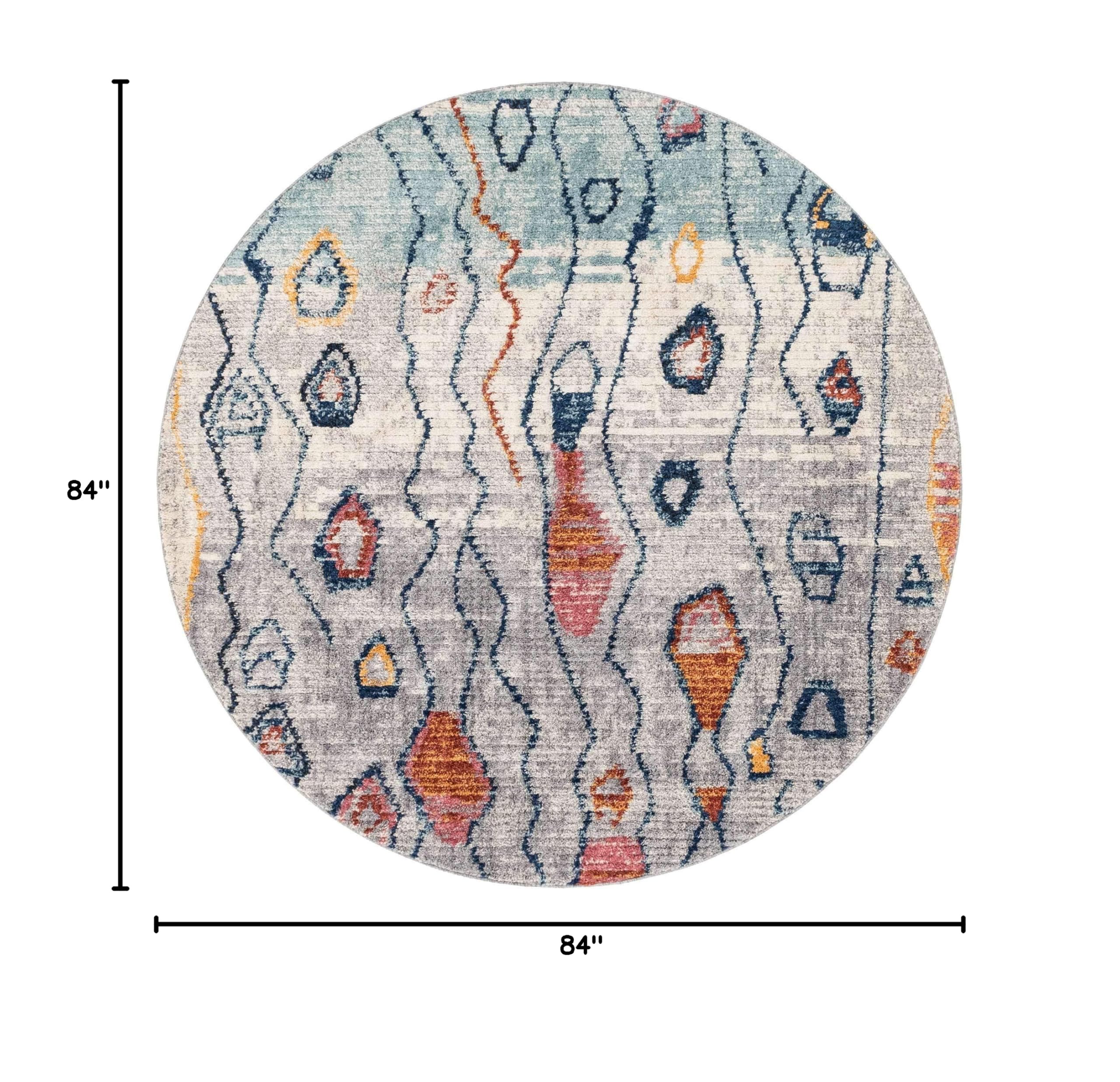 Unique Loom Morocco Collection Southwestern Bohemian Round Area Rug 7' x 7' Gray Ivory - Perfect for Living Room, Bedroom or Boho Chic Home Decor