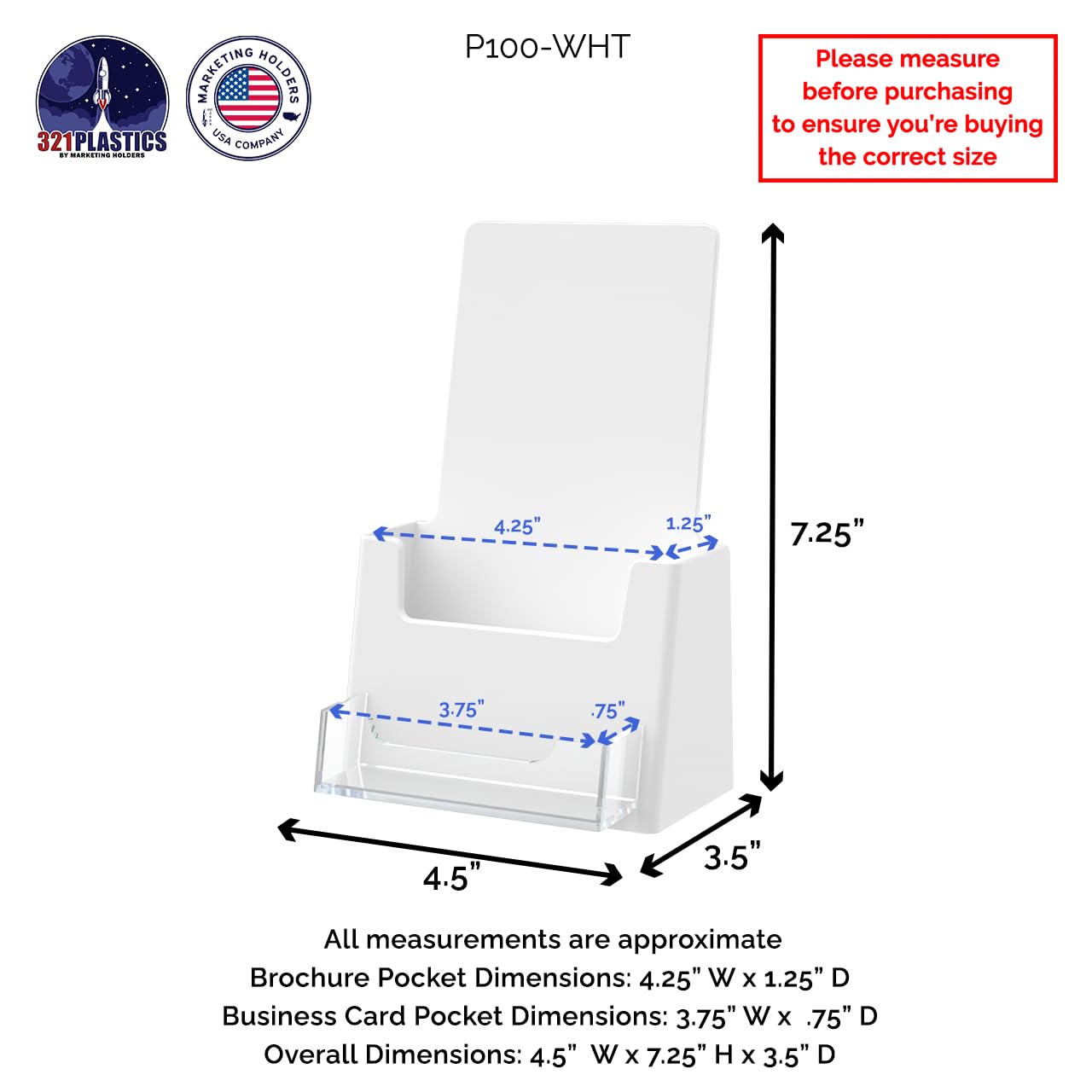 50 Pack White Acrylic Trifold Brochure Holder for 4.25