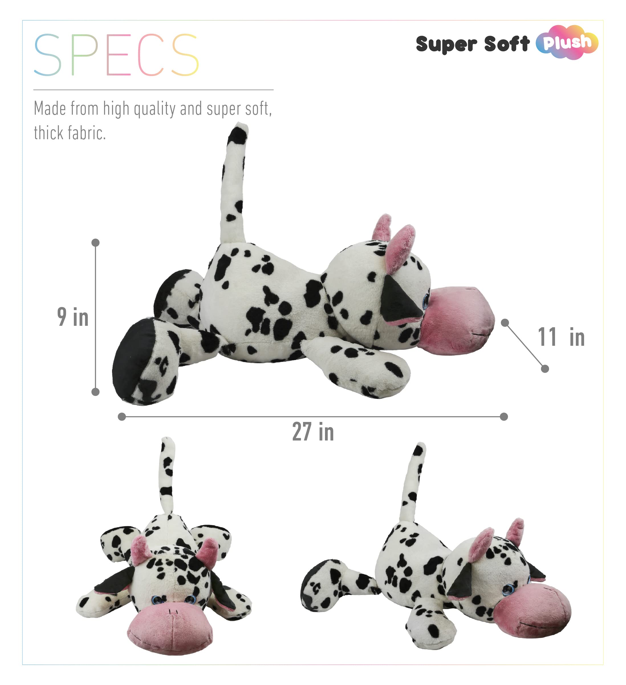 DolliBu Plush Cow Stuffed Animal Pillow - 27 Inch Super Soft Jumbo Hugging Pillow for Kids & Toddlers | Cute & Cozy Nap Buddy, Floor Pillow for Nursery, Bedroom & Playroom | Perfect for Cuddling, Napping & Decor