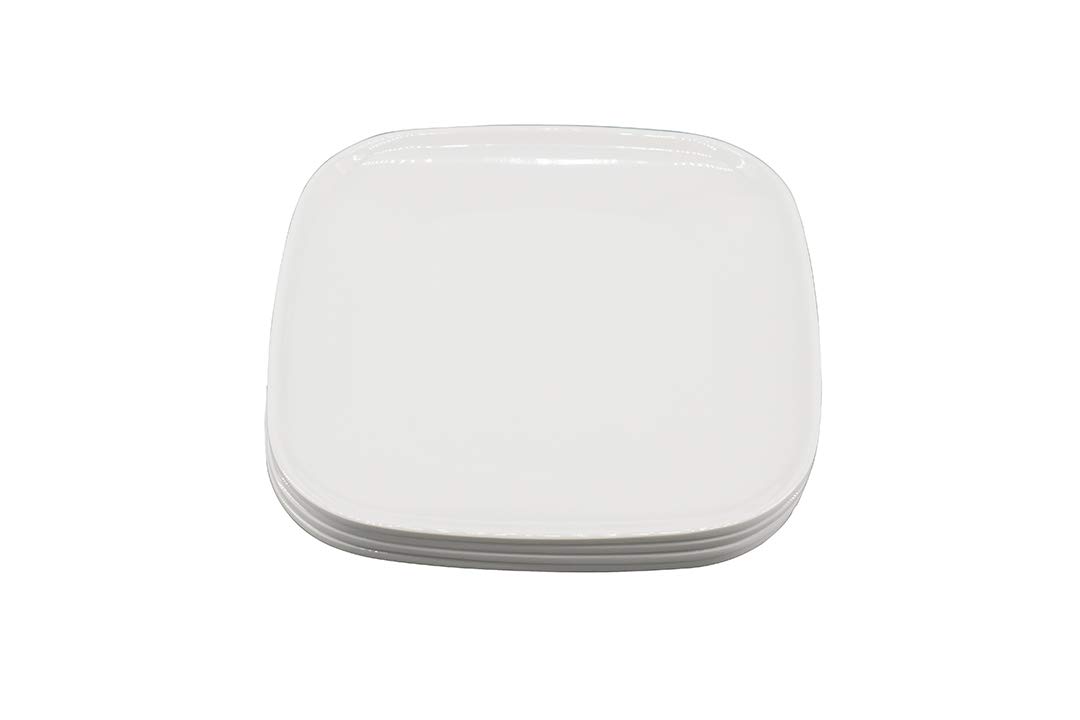 Premium Melamine Square Plates Set of 4 - Durable White Party Plates for Desserts, Salads, Snacks & Appetizers - Ideal for Restaurants, Indoor/Outdoor Dining, Picnics & Camping