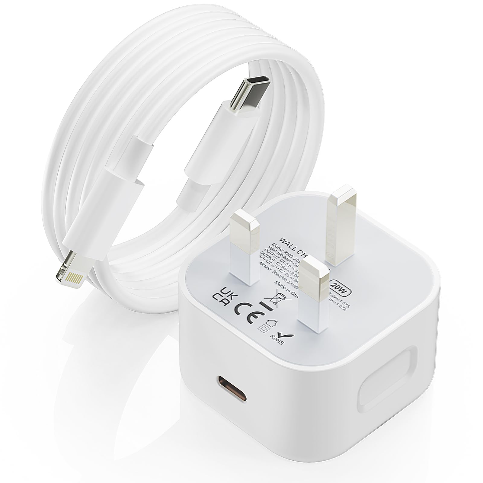 YimTinly 20W USB C to Lightning Fast Charger with 6FT Cable - Compatible with iPhone 14/13/12/11/XS/XR/SE/8 & iPad - Quick Charging Plug for Home, Office & Travel