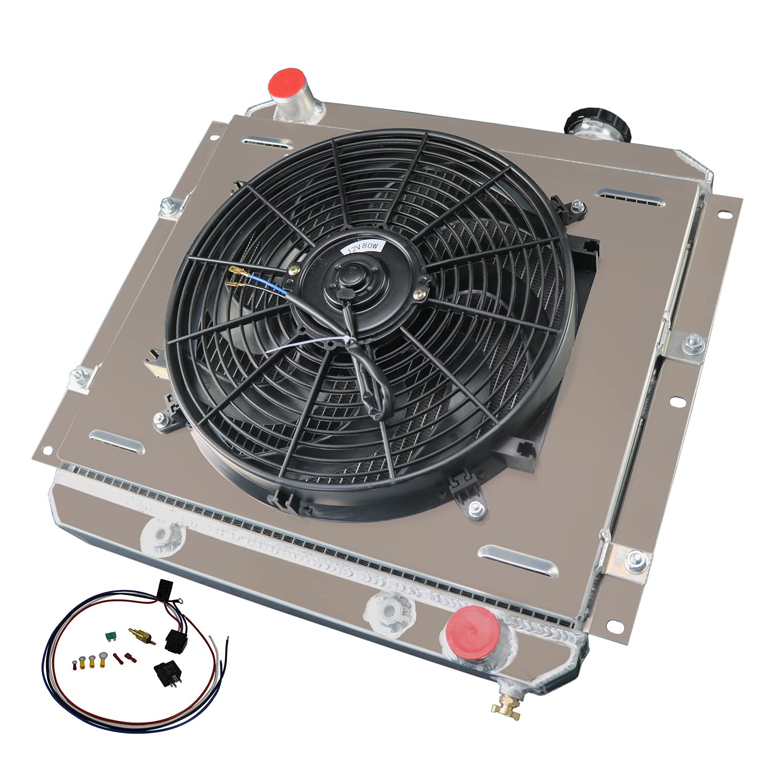 3 Row All Aluminum Radiator with Shroud Fan & Relay Kit for Toyota Land Cruiser FJ40 FJ45 BJ42 BJ60 (1958-1984) - Heavy Duty Cooling Upgrade for Off-Road, Overlanding & Classic Car Restoration