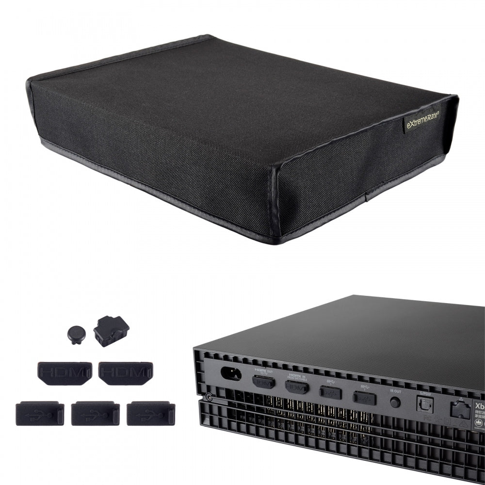 eXtremeRate Waterproof Dustproof Horizontal Dust Cover for Xbox One X Project Scorpio Console - Black | Protective Case for Gaming Console Storage & Travel