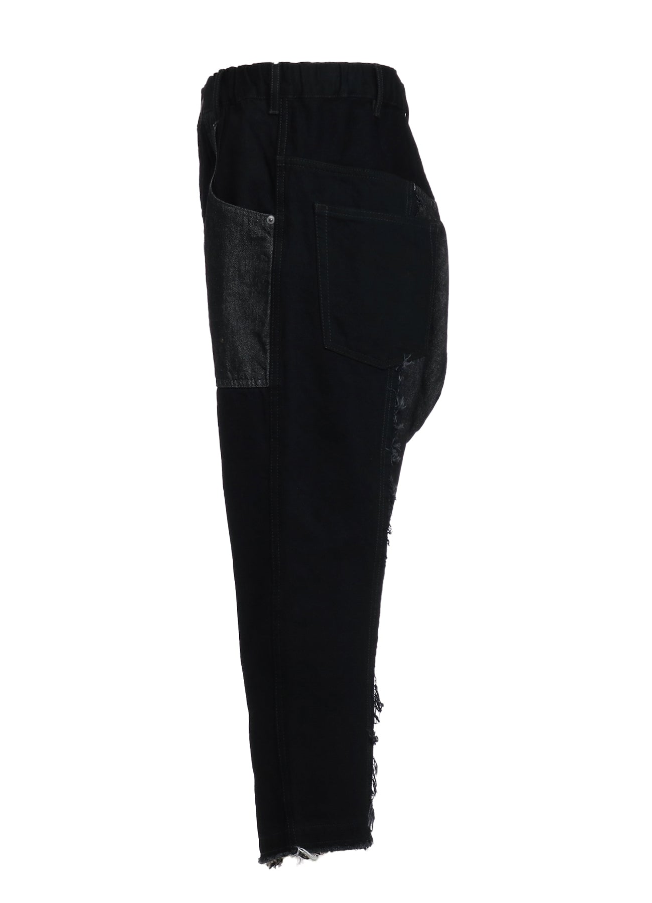 11oz Denim Patchwork Sarouel Pants with Cut Off Hem - Vintage Distressed Boho Pants for Women, Streetwear & Festival Fashion