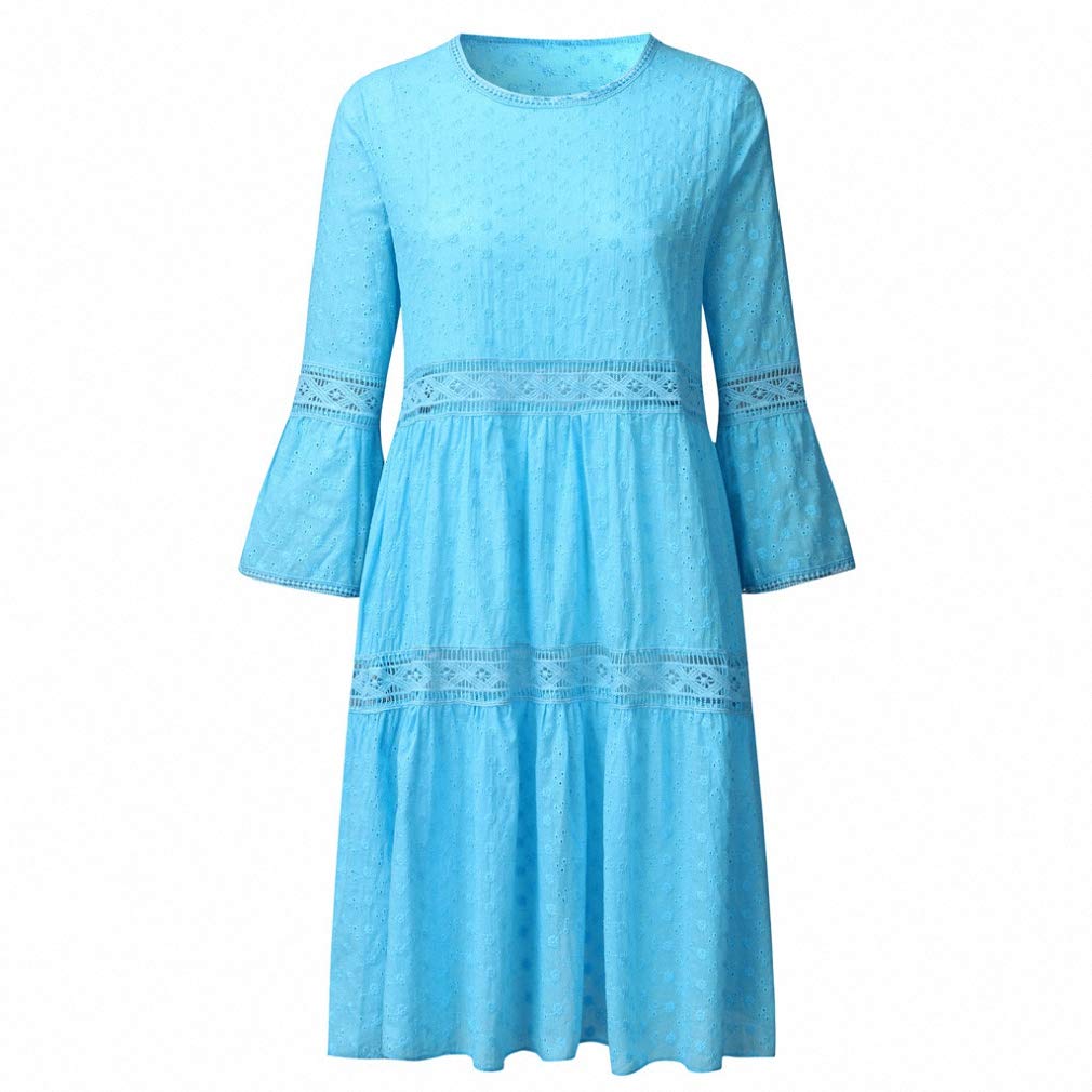 Boho Solid Crew Neck Hollow Out Sleeve Midi Dress for Women - Summer Beach Plus Size Dress | Perfect for Vacations, Casual Outings & Boho Fashion