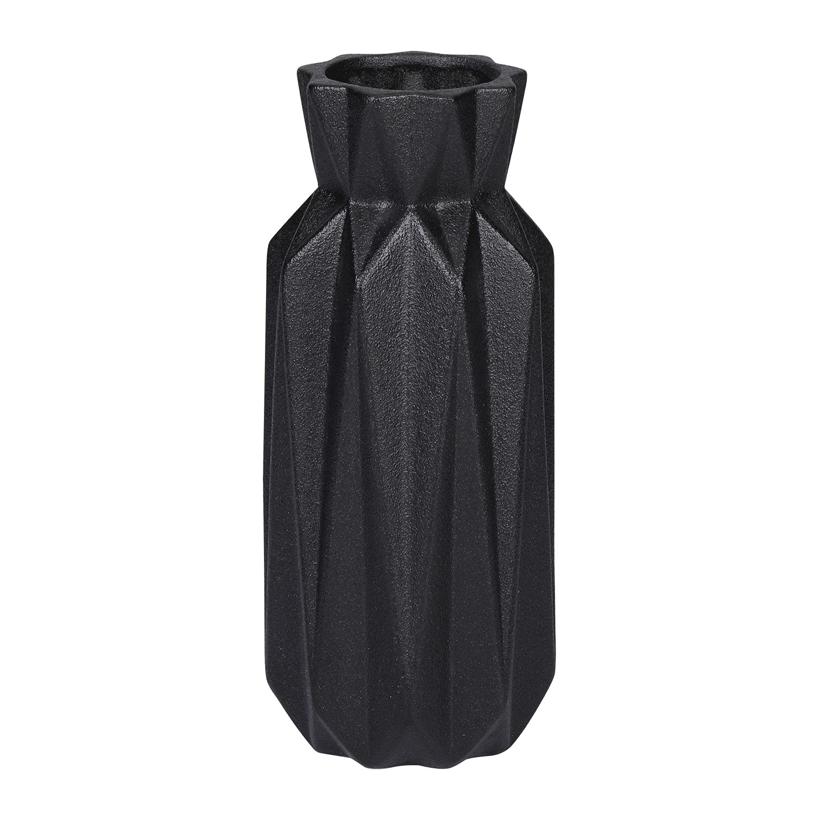 LARCISO 8 Inch Black Flower Vase - Modern Ceramic Vase with Origami Frosted Design - Handcrafted Home Decor for Living Room, Kitchen, Office & Coffee Table - Perfect for Fresh Flowers and Centerpiece Arrangements