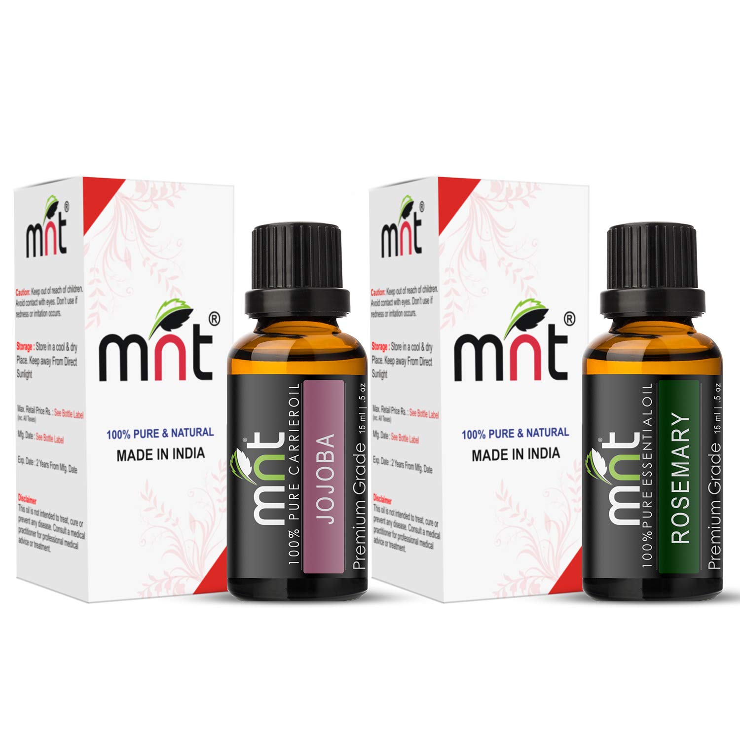 100% Pure Natural Jojoba Oil & Rosemary Oil Combo for Hair Growth & Skin Care (15ML Each) - Promotes Healthy Scalp, Reduces Hair Loss, Moisturizes Skin - Perfect for DIY Hair Masks & Massage Therapy