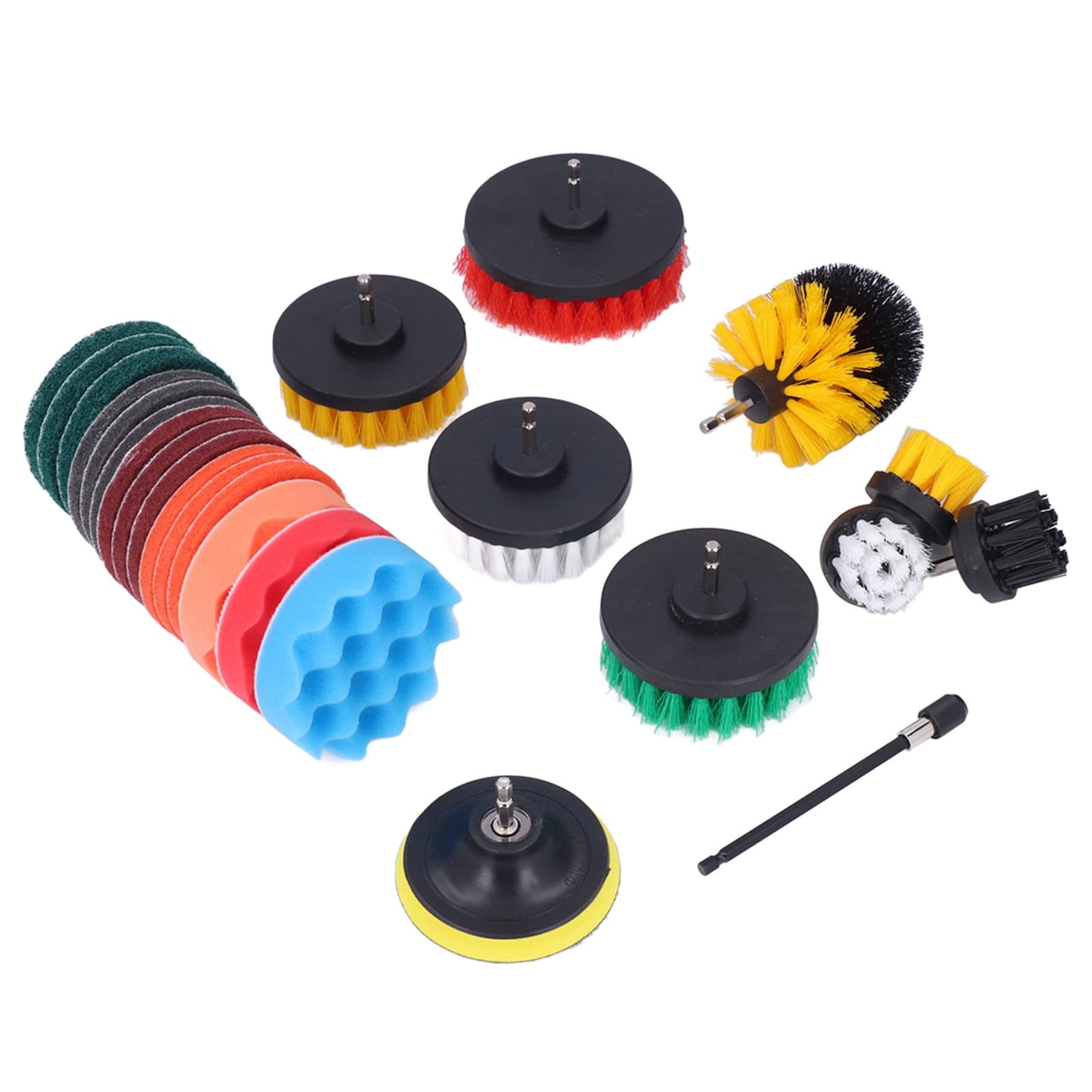 Electric Cleaning Brush Kit - 1/4in Hex Shank Power Scrubber Attachments for Drill, Scouring Pads & Sponge Set | Perfect for Bathroom Tiles, Kitchen Grout & Car Detailing